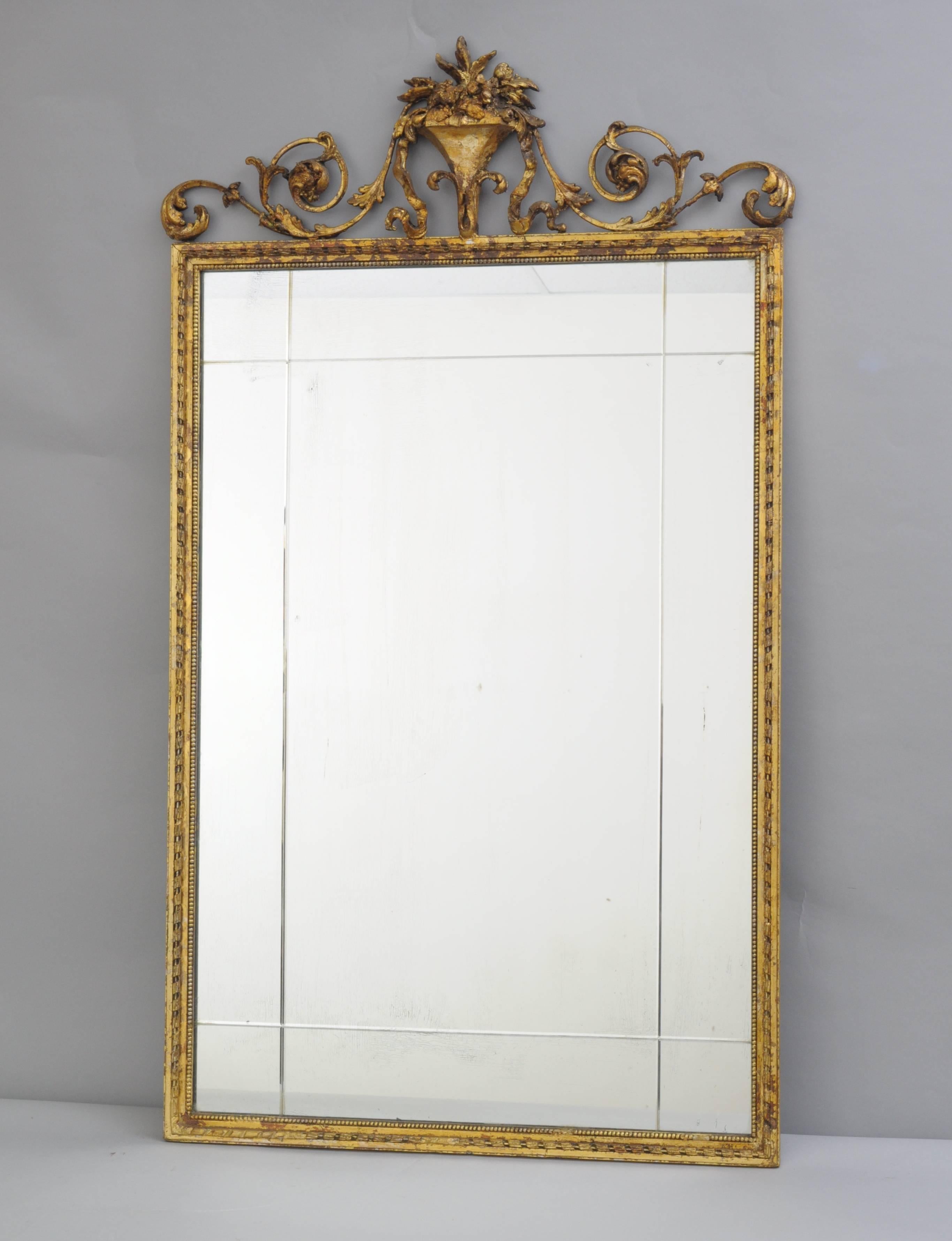 Carved Gold Giltwood and Gesso English Robert Adam Style Wall Mirror Rectangular 5