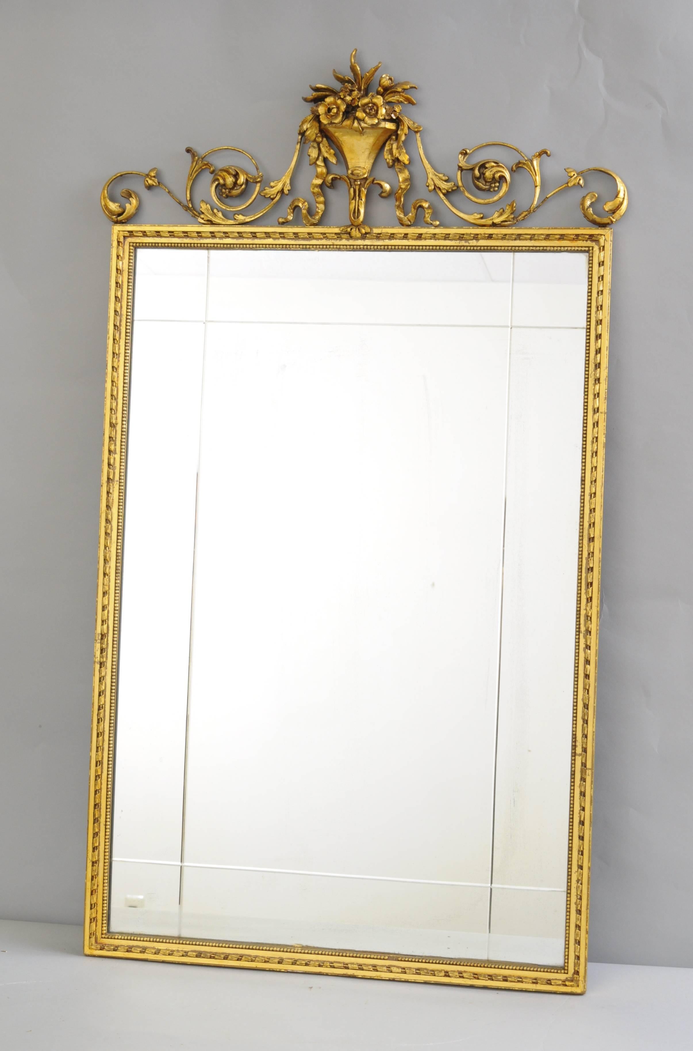 Antique Gold Giltwood & Gesso English Robert Adam Style Rectangular Wall Mirror 3