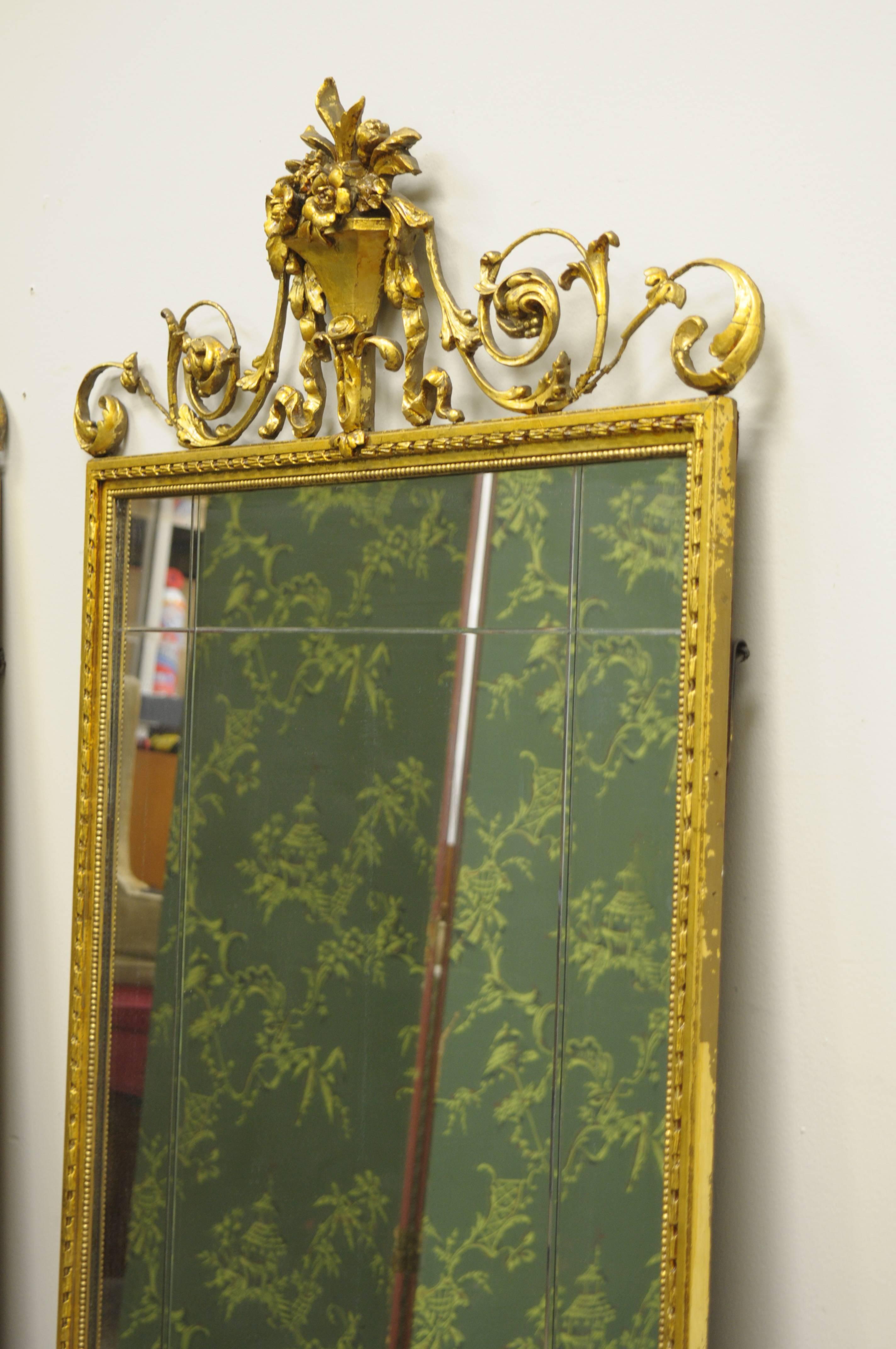 Antique Gold Giltwood & Gesso English Robert Adam Style Rectangular Wall Mirror 1