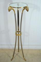 Italian Regency Style Steel & Brass Figural Rams Head Pedestal Plant Stand Table