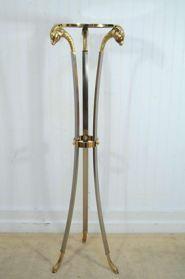 Italian Regency Style Steel & Brass Figural Rams Head Pedestal Plant Stand Table 5