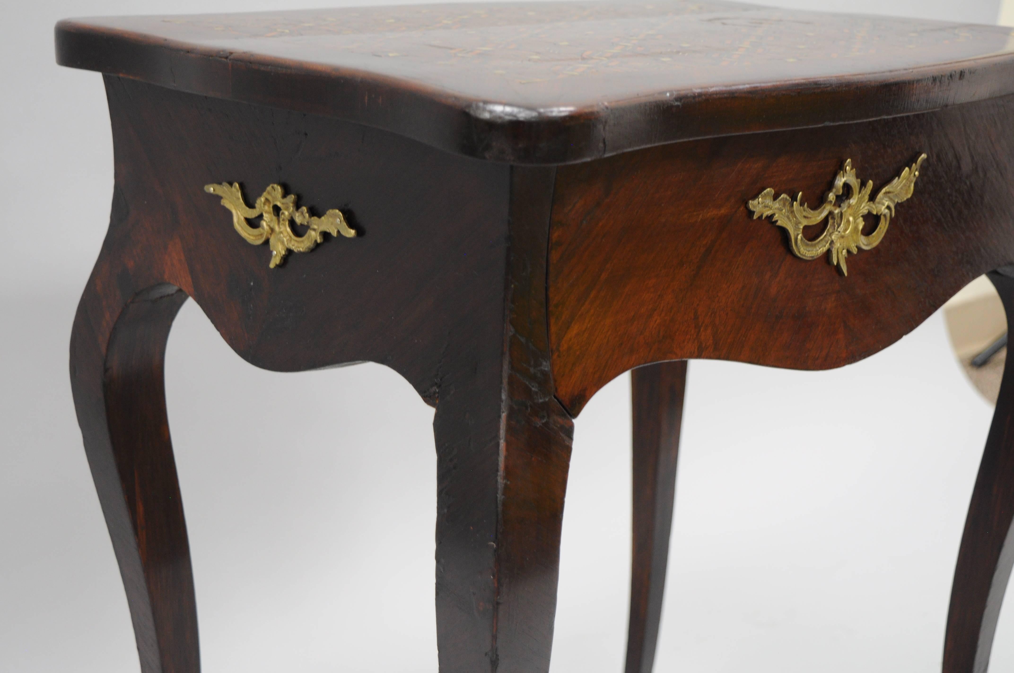French Louis XV Napoleon III Rosewood Brass Inlay Vanity Work Table Sewing Stand For Sale 1