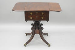 19th Century Antique Regency Empire Mahogany Drop Leaf Work Stand Side Table