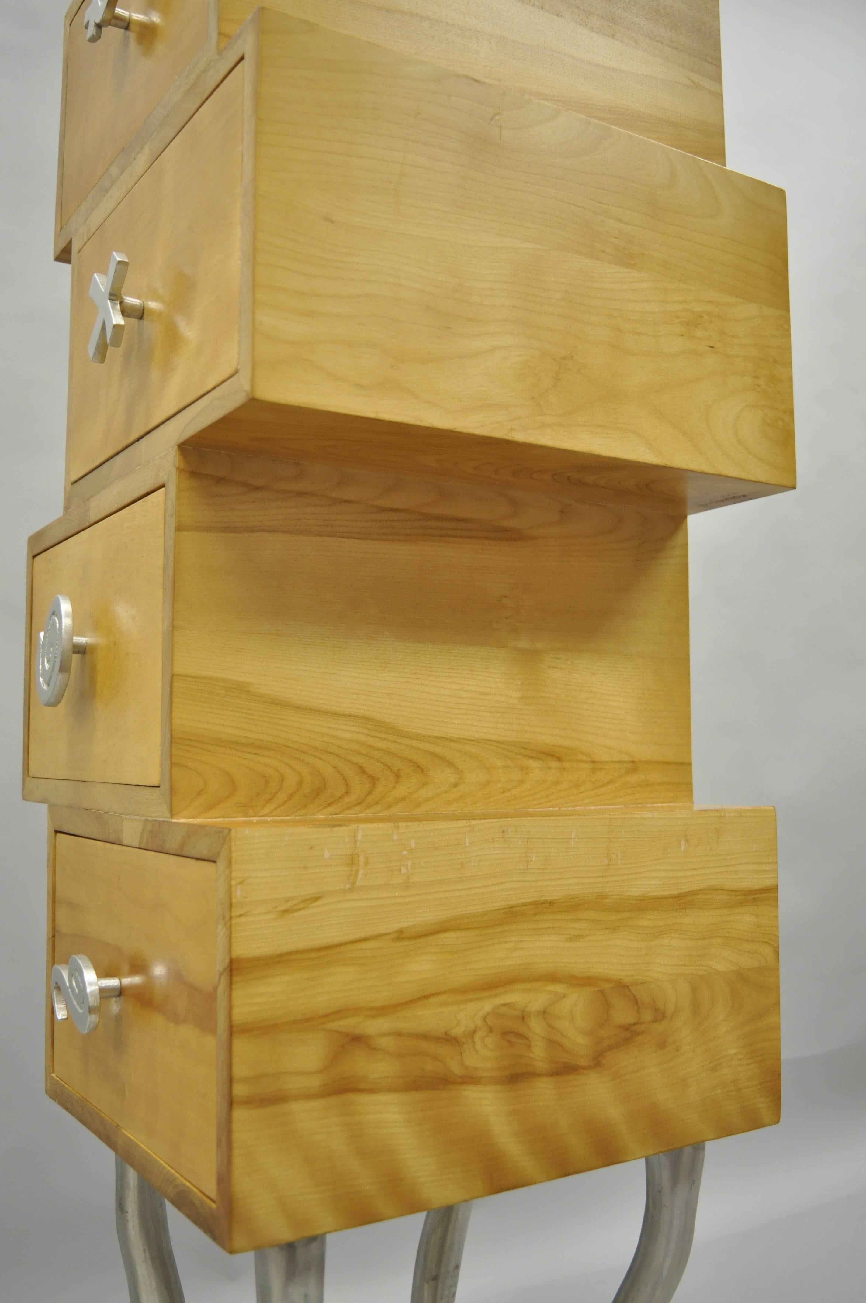 Trout Studios Grisette Cabinet commode postmoderne en bois de bouleau et aluminium en vente 1