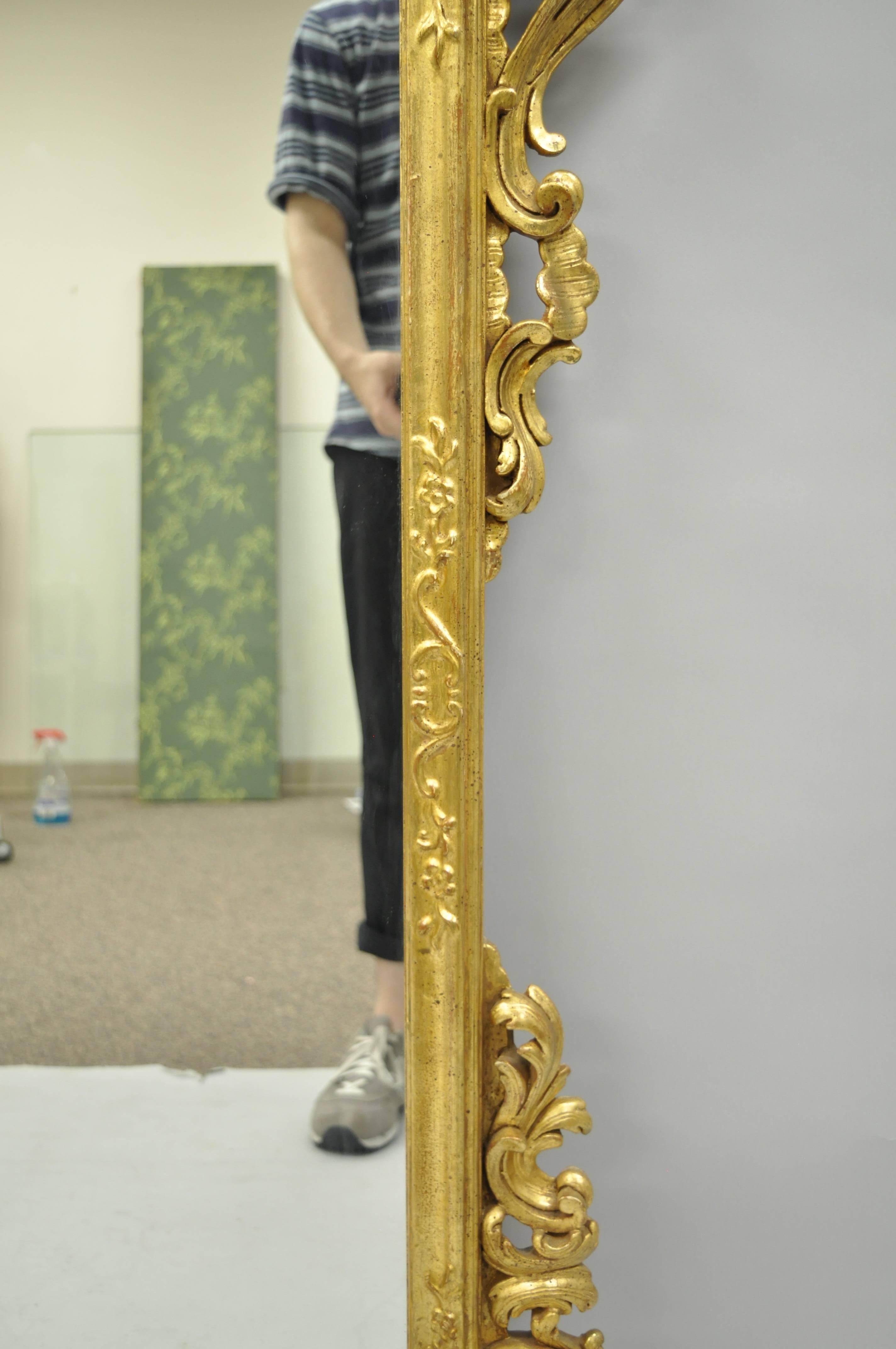 Italian Labarge Gold Carved Giltwood French Louis XV Rococo Large Console Wall Mirror For Sale