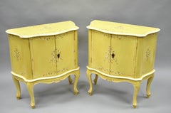 Pair of Small Italian Florentine Yellow Floral Painted Bombe Commode Side Chest