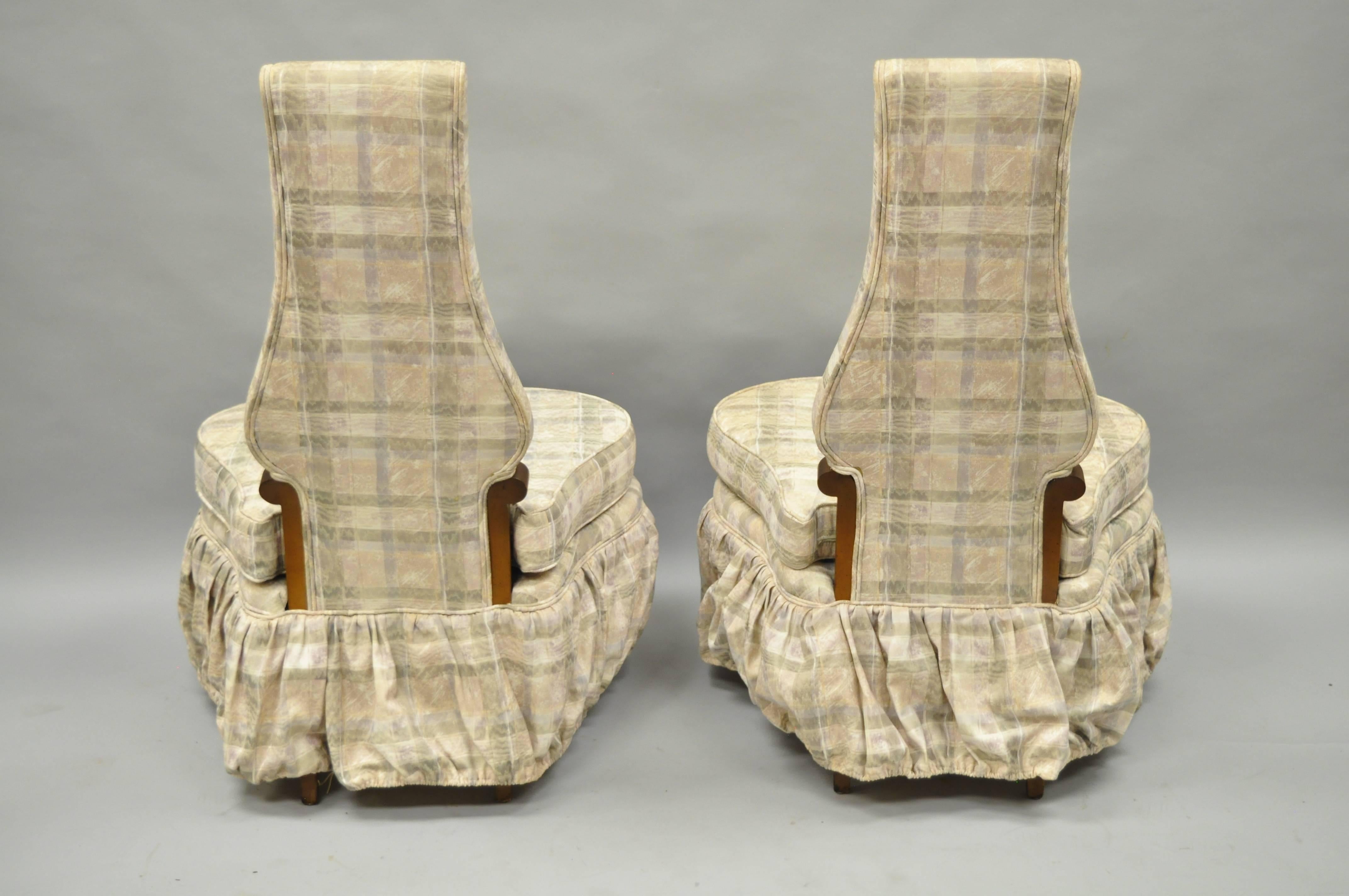 Pair of Hollywood Regency High Back Slipper Lounge Chairs After Dorothy Draper For Sale 1