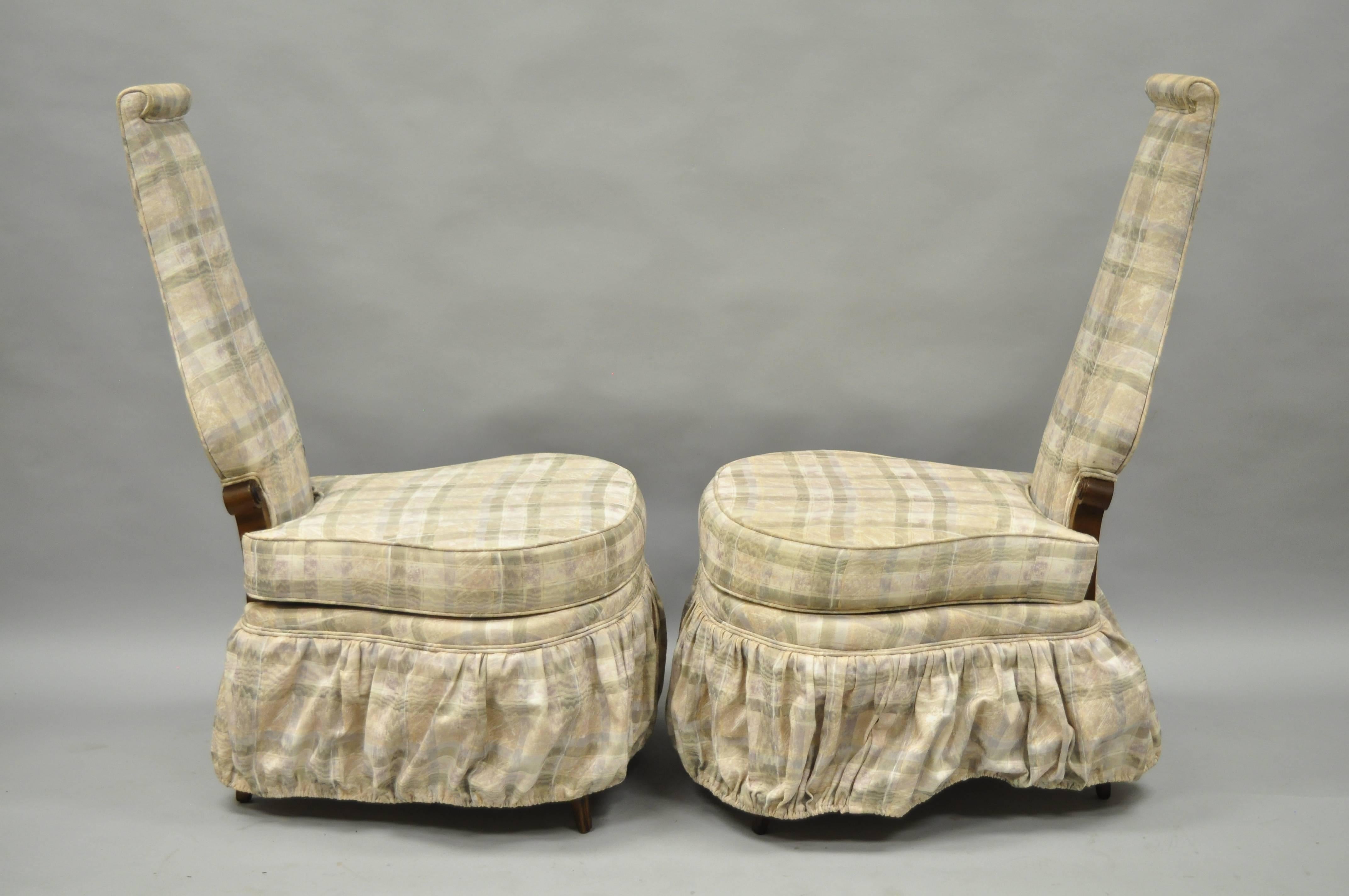 Upholstery Pair of Hollywood Regency High Back Slipper Lounge Chairs After Dorothy Draper For Sale