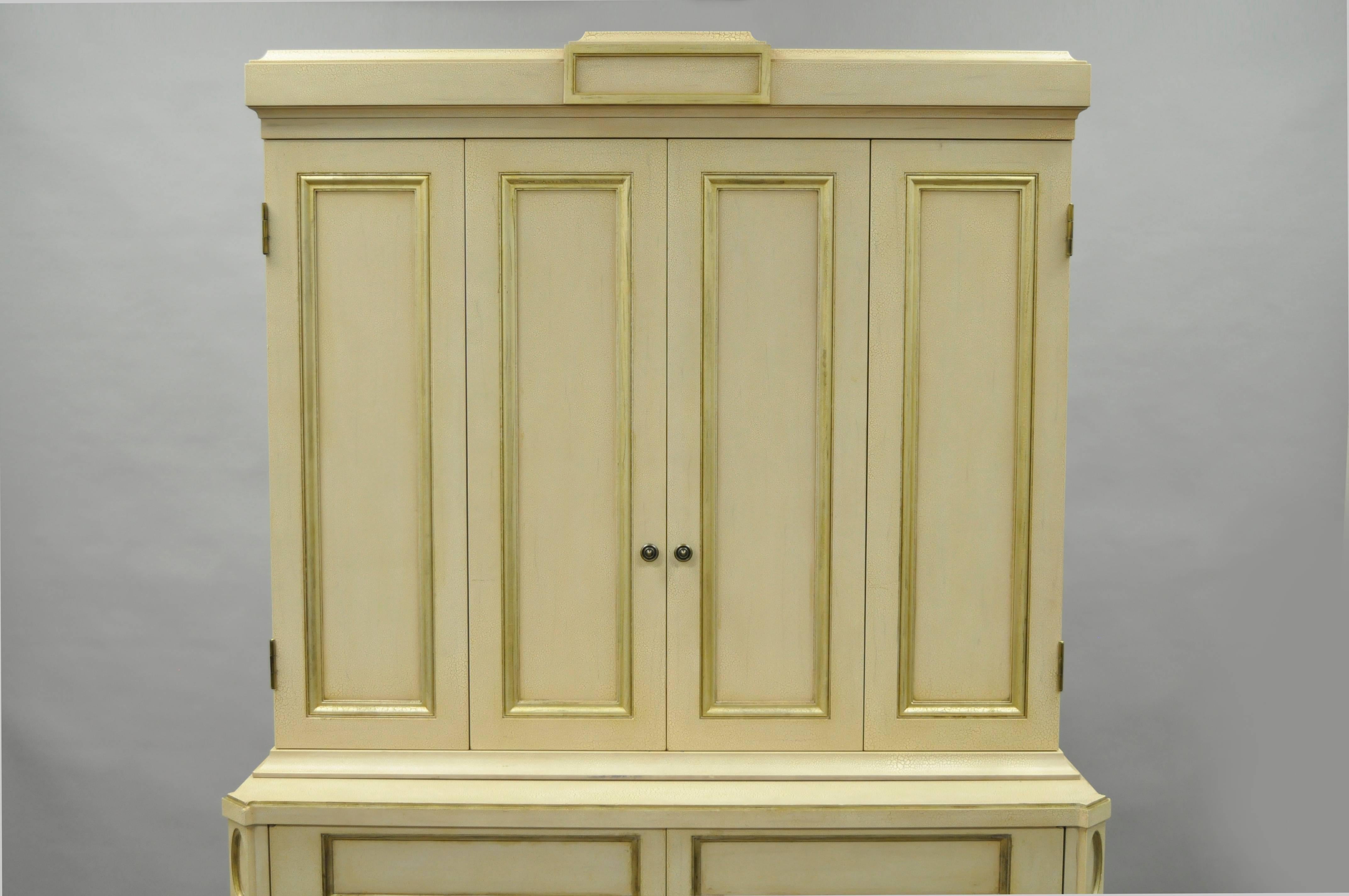 Directoire French Neoclassical Louis XVI Style Cream & Gold Painted Bar Cabinet by Decca A For Sale