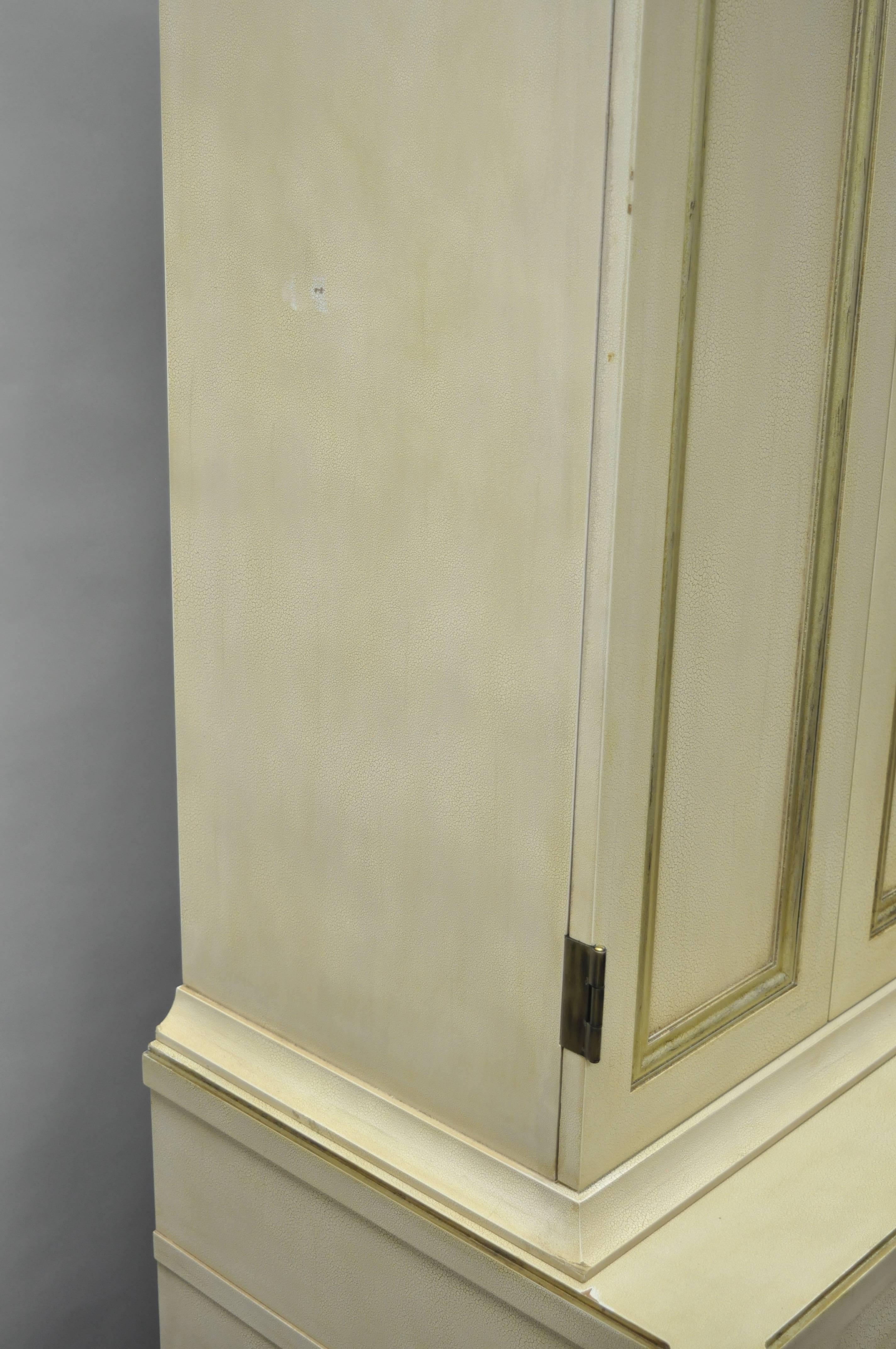 Directoire Neoclassical Style Cream and Gold Distress Painted Cabinet by Decca B For Sale 3