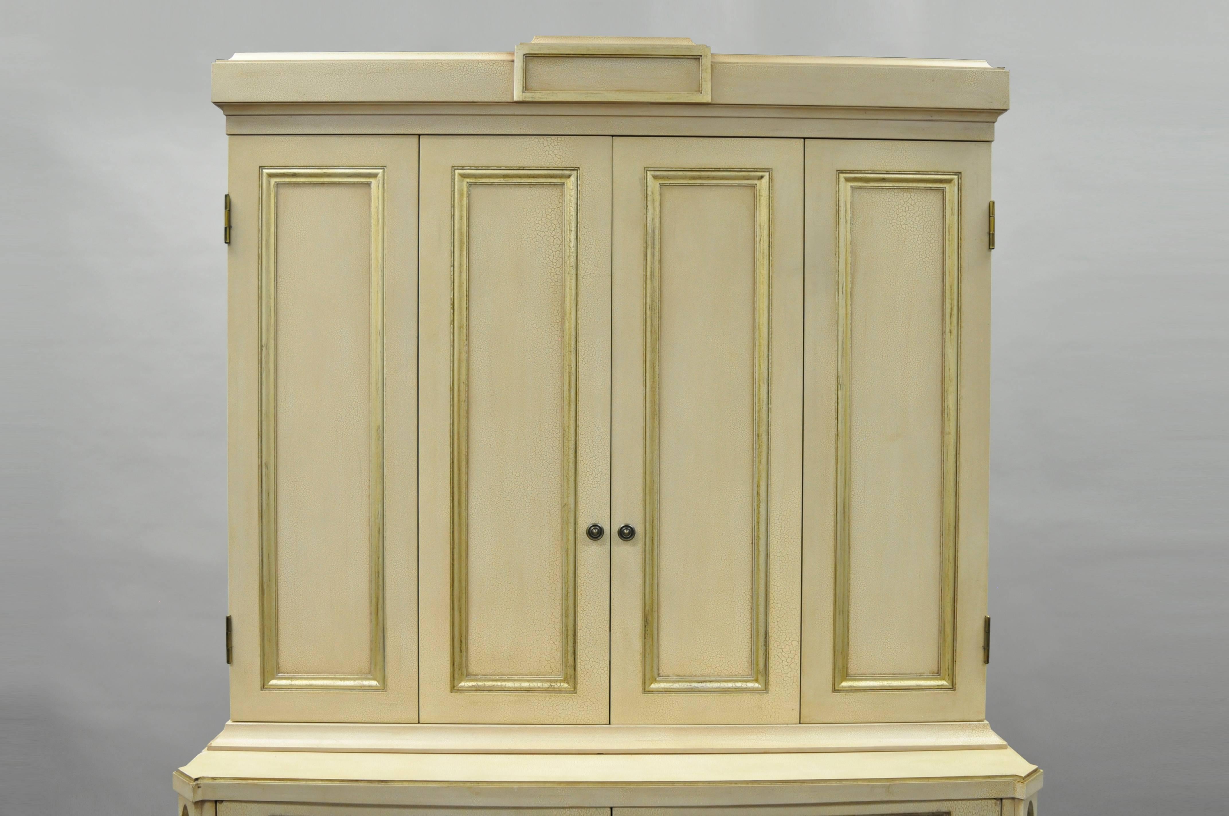 Directoire Neoclassical Style Cream and Gold Distress Painted Cabinet by Decca B In Good Condition For Sale In Philadelphia, PA