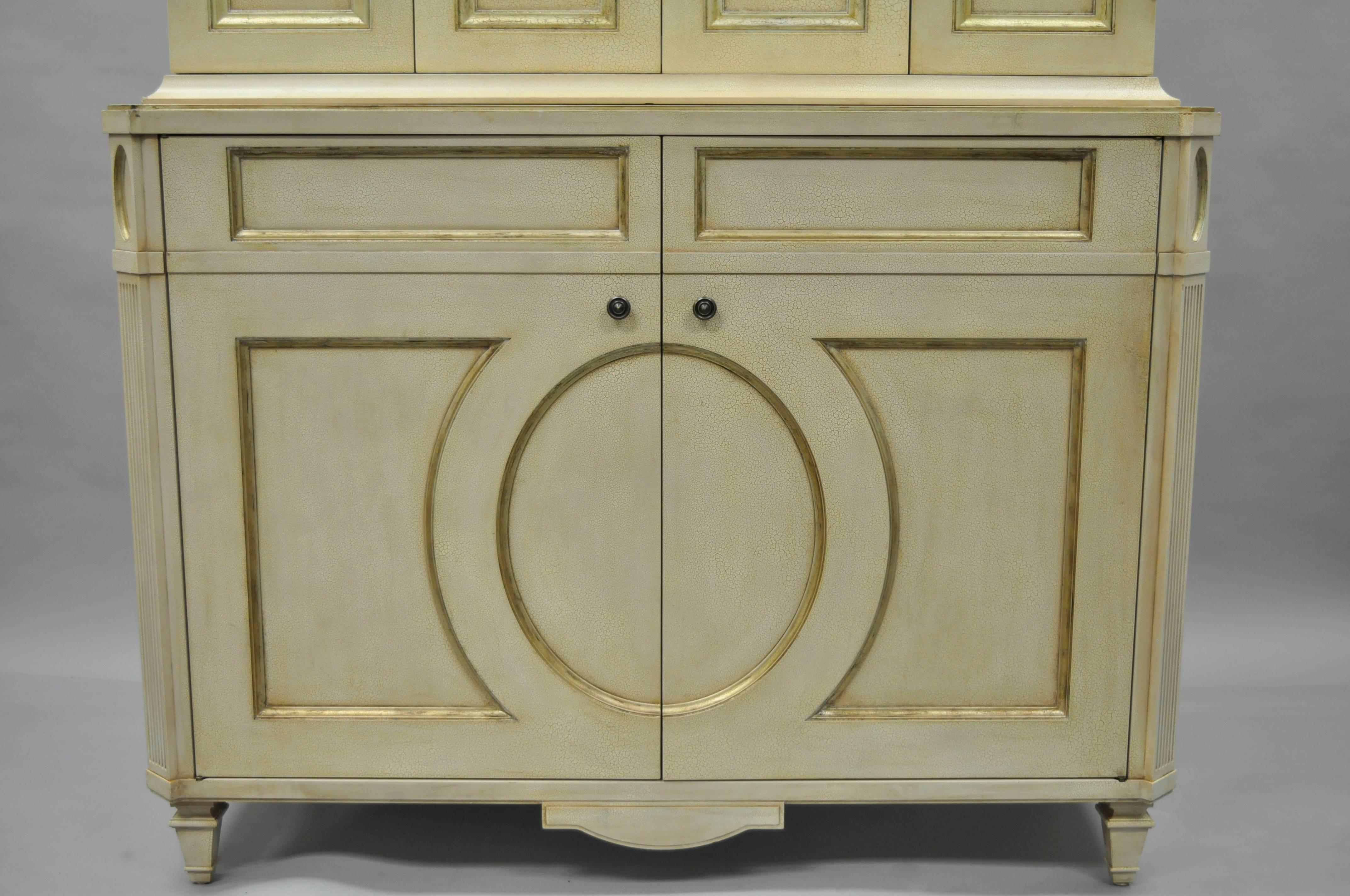 20th Century Directoire Neoclassical Style Cream and Gold Distress Painted Cabinet by Decca B For Sale