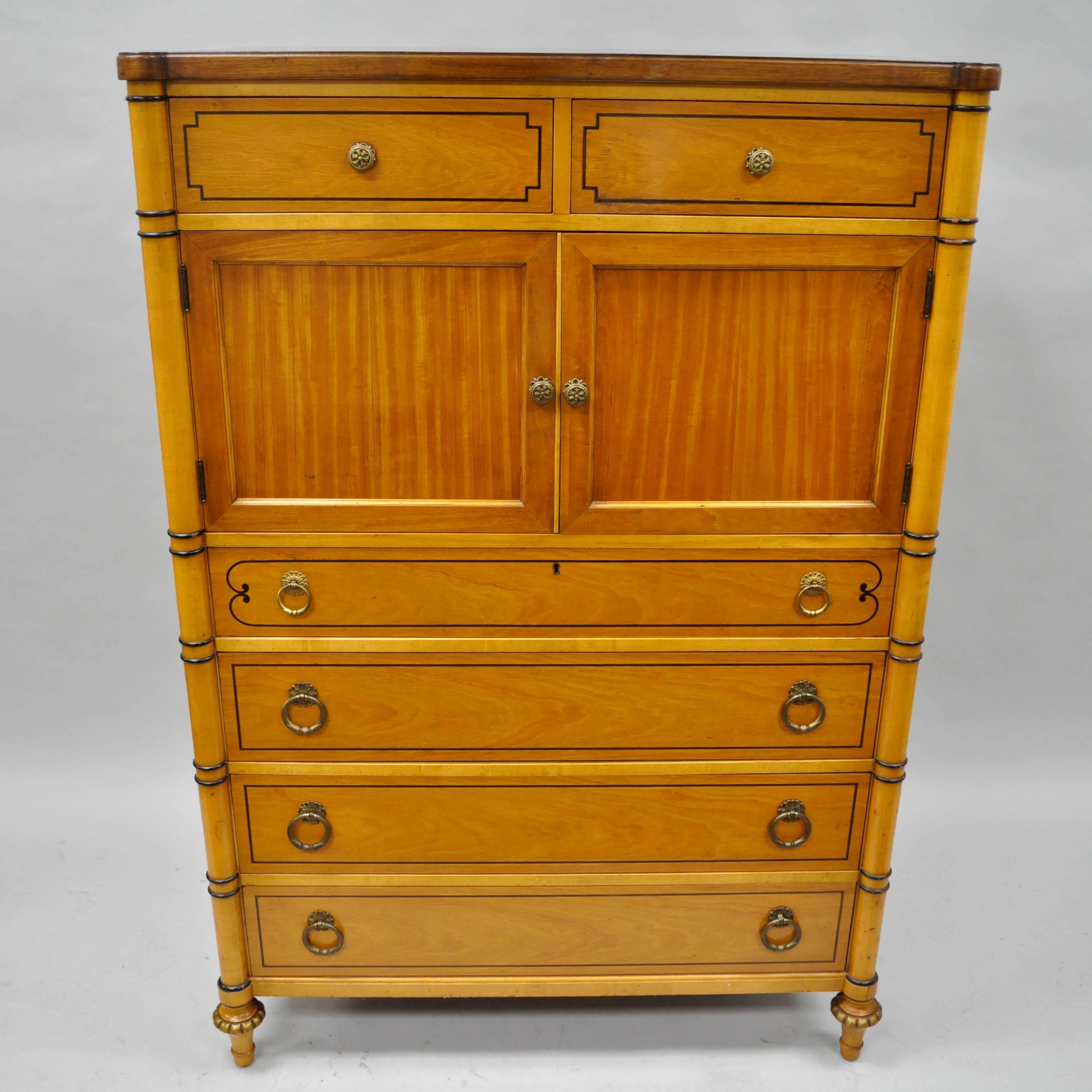Kittinger Satinwood & Rosewood French Regency Style Tall Chest Dresser Cabinet For Sale 3