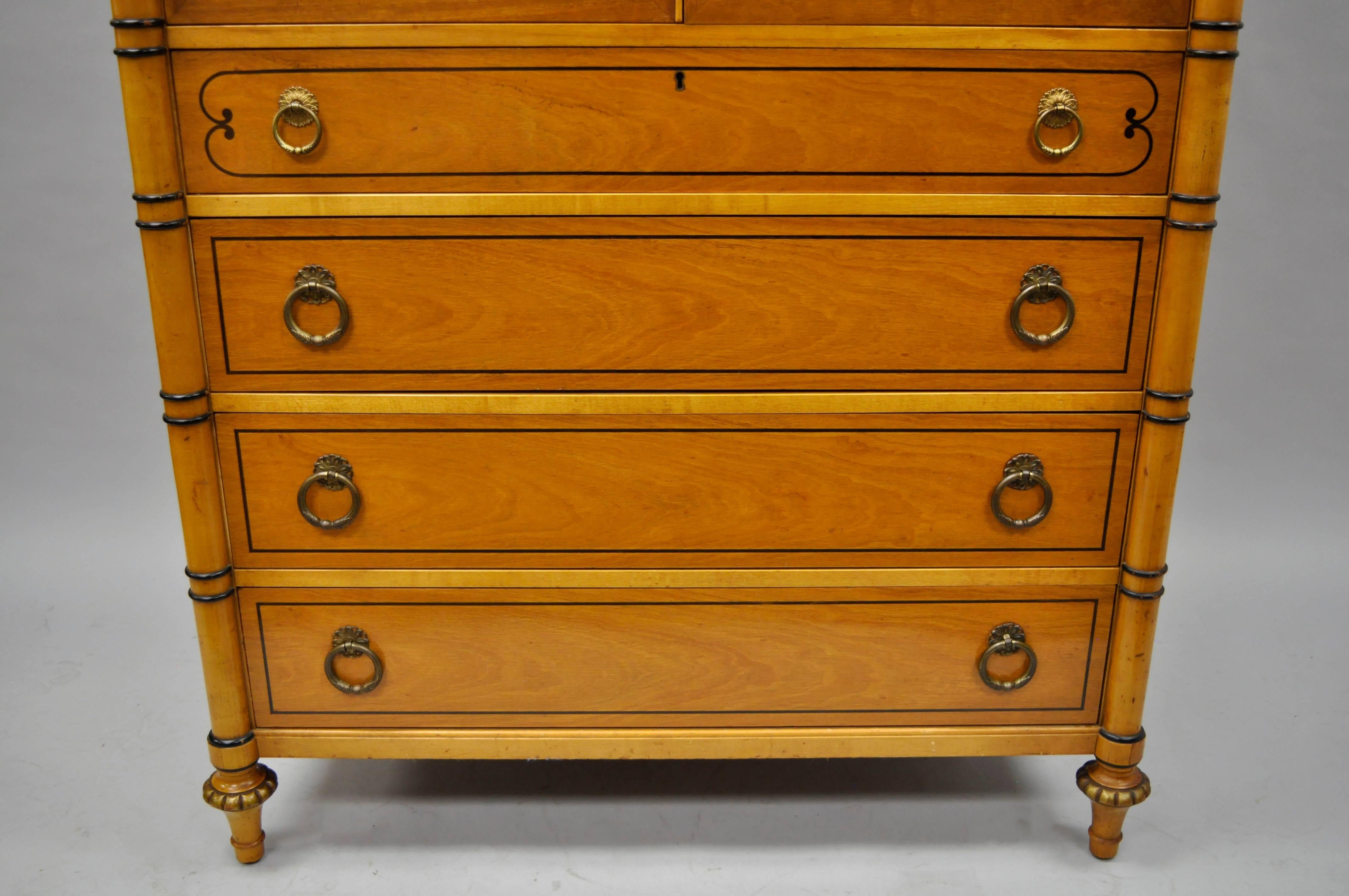 Kittinger Satinwood & Rosewood French Regency Style Tall Chest Dresser Cabinet For Sale 2