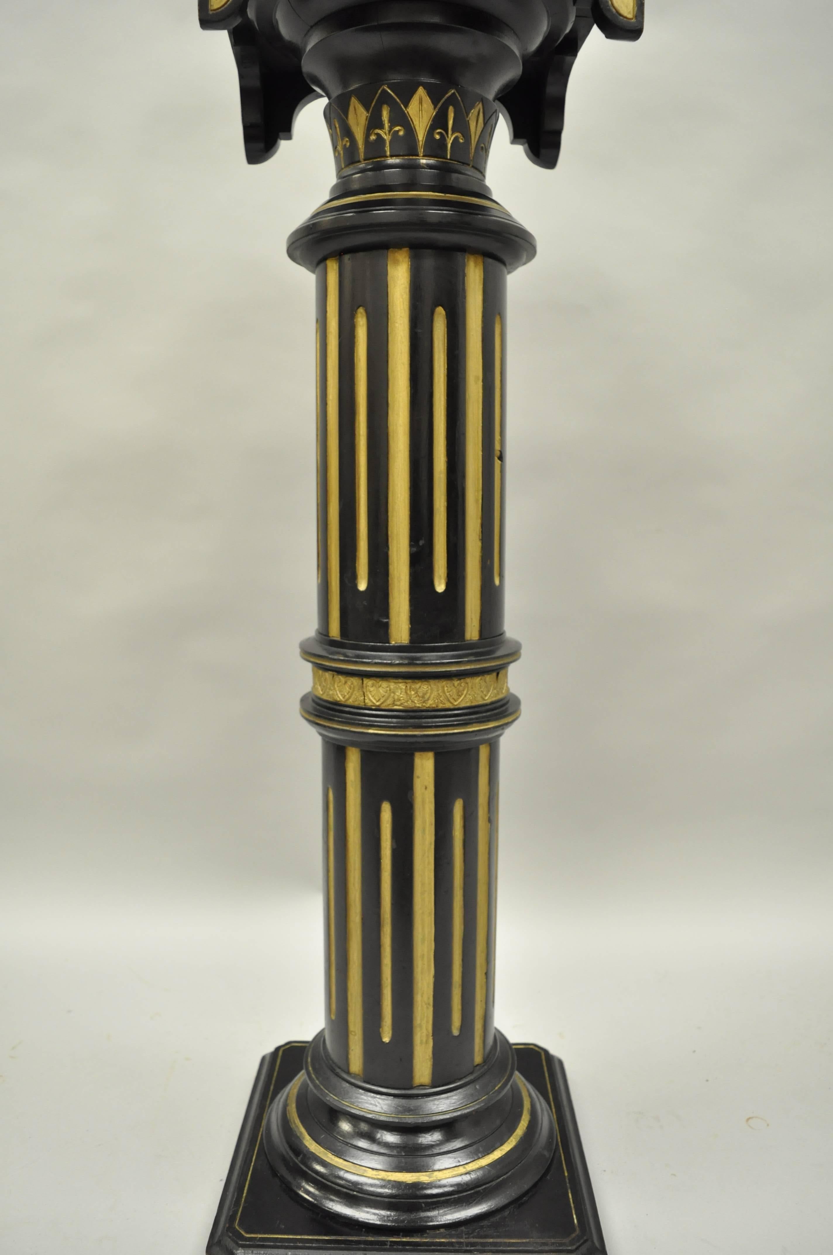 Aesthetic Movement Victorian Aesthetic Column Pedestal Plant Stand Black and Gold Herter Brothers