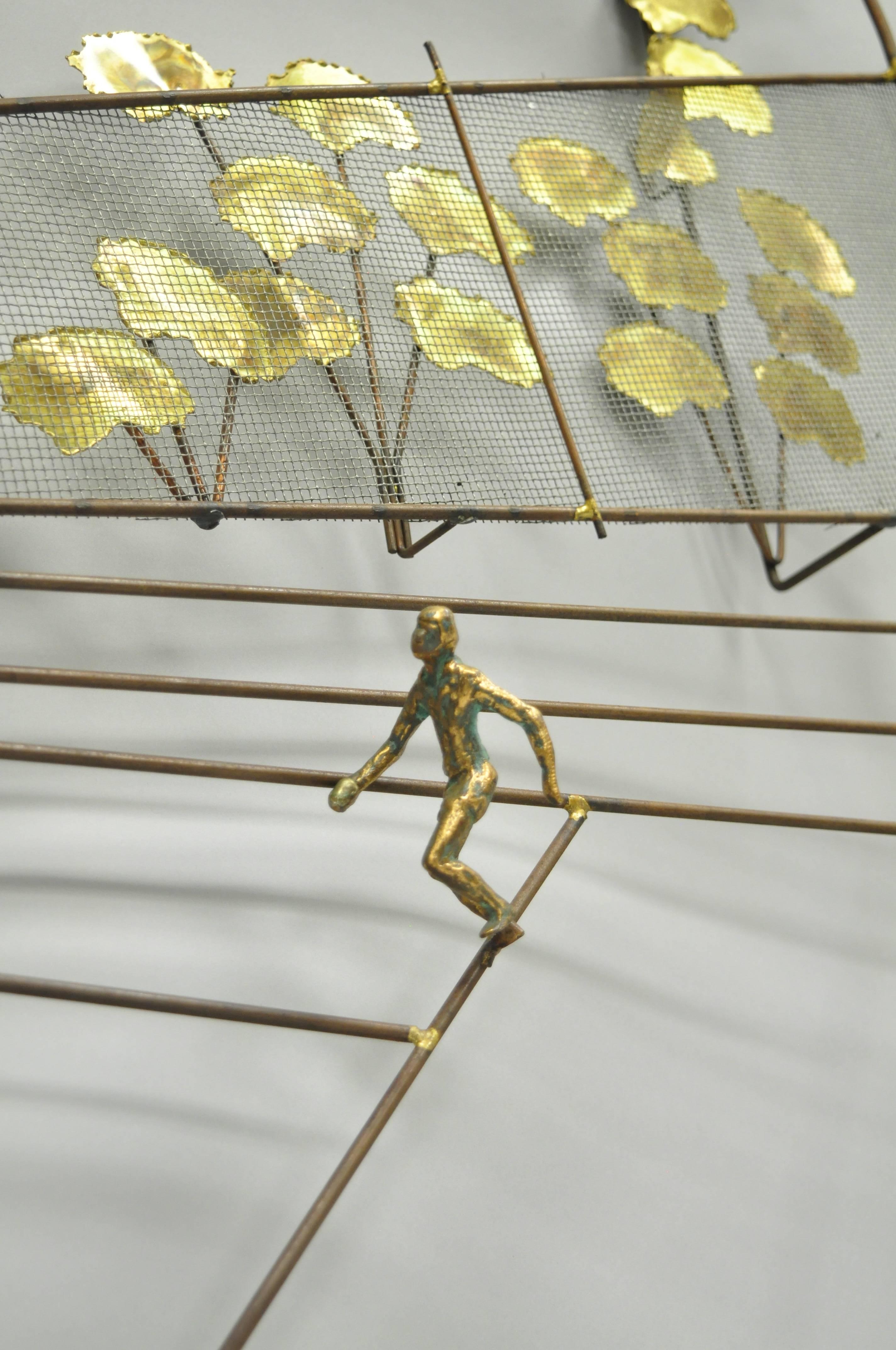 American Curtis C. Jere Tennis Match Player Wall Art Sculpture Brass Mid-Century Modern