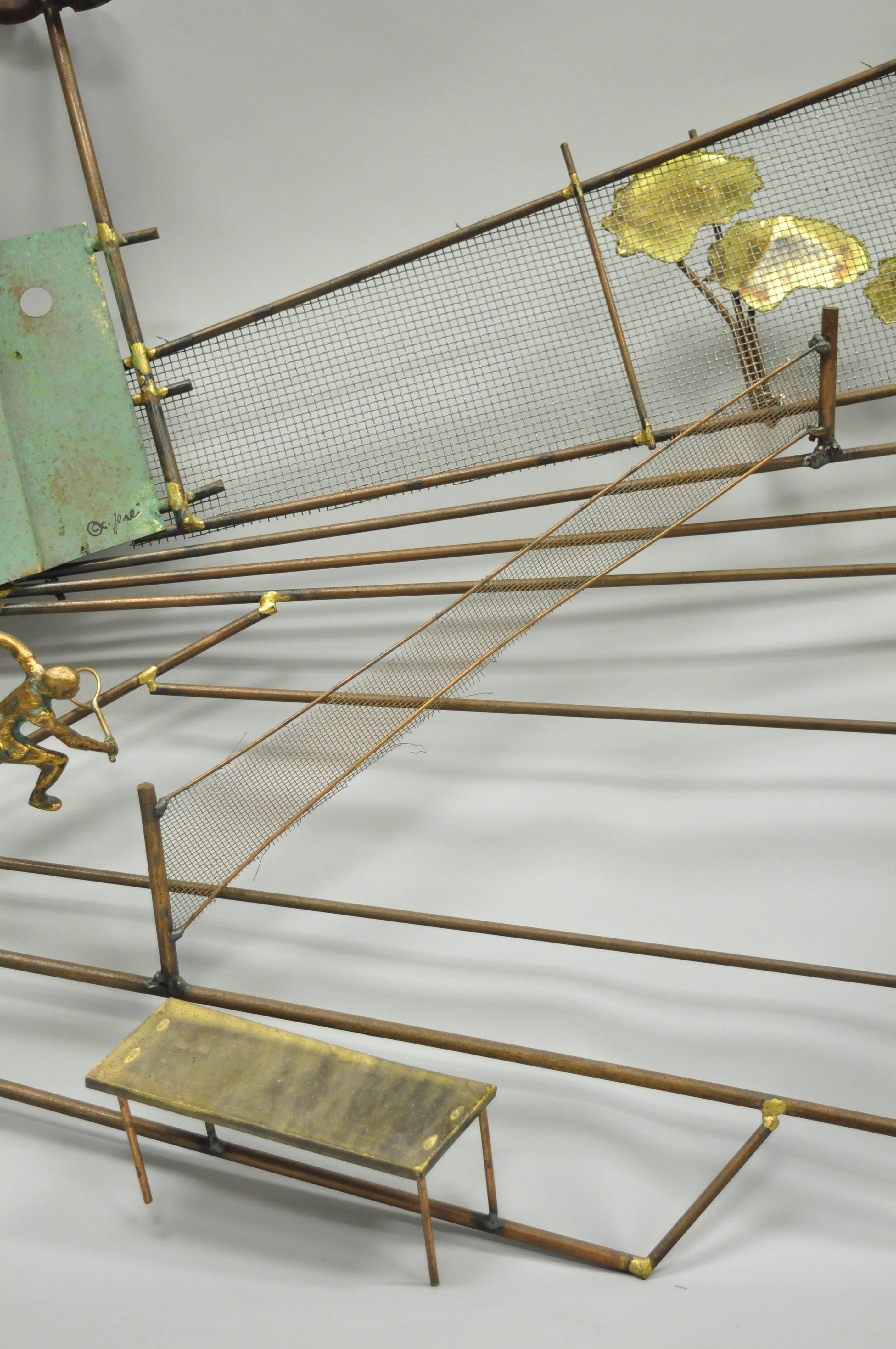 Curtis C. Jere Tennis Match Player Wall Art Sculpture Brass Mid-Century Modern In Good Condition In Philadelphia, PA