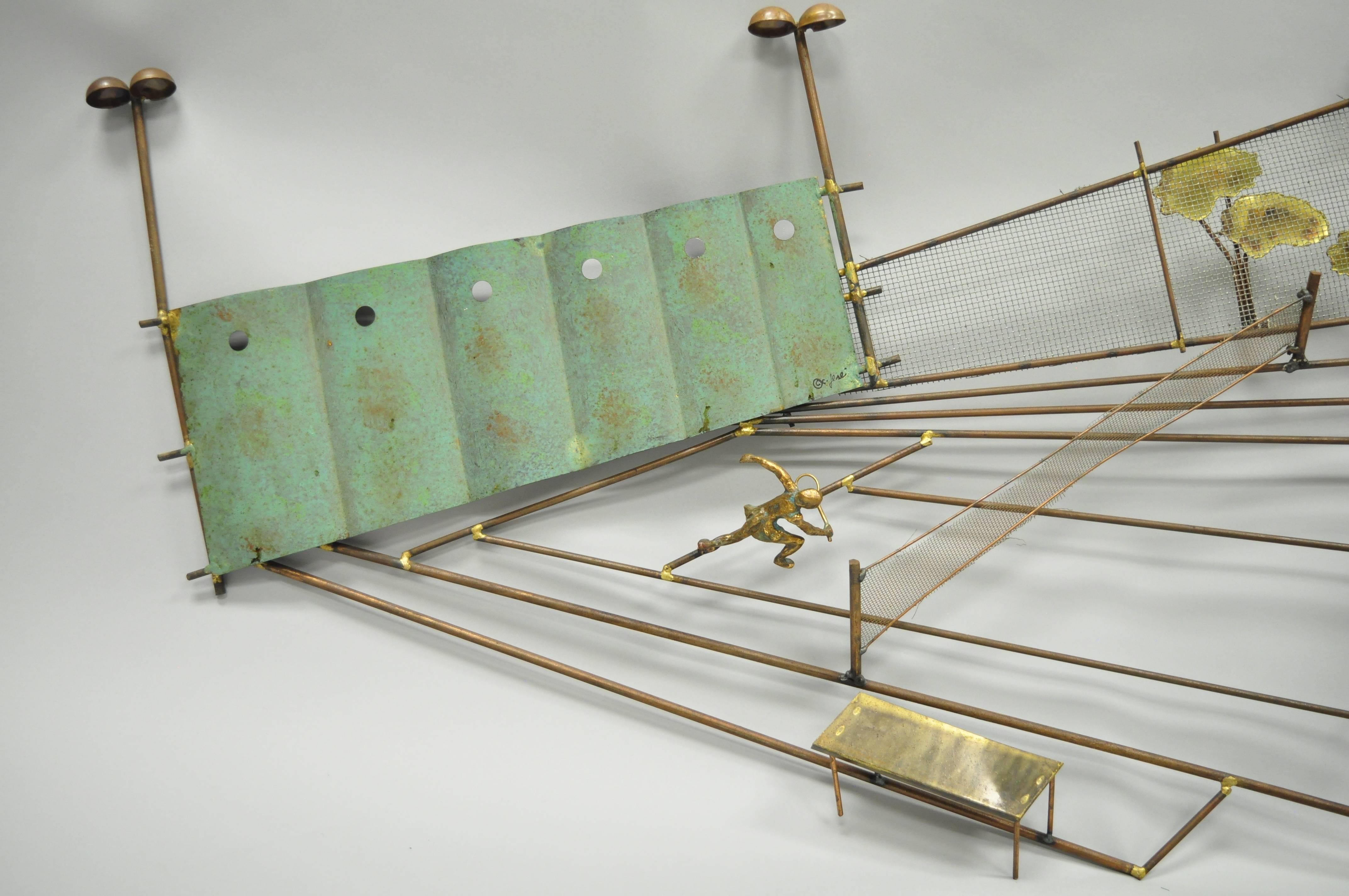 Large vintage brass Curtis Jere tennis match wall sculpture, Signed. Item features
large three-dimensional Modernist design, metal construction, original C. Jere signature. Measurements: 31.5