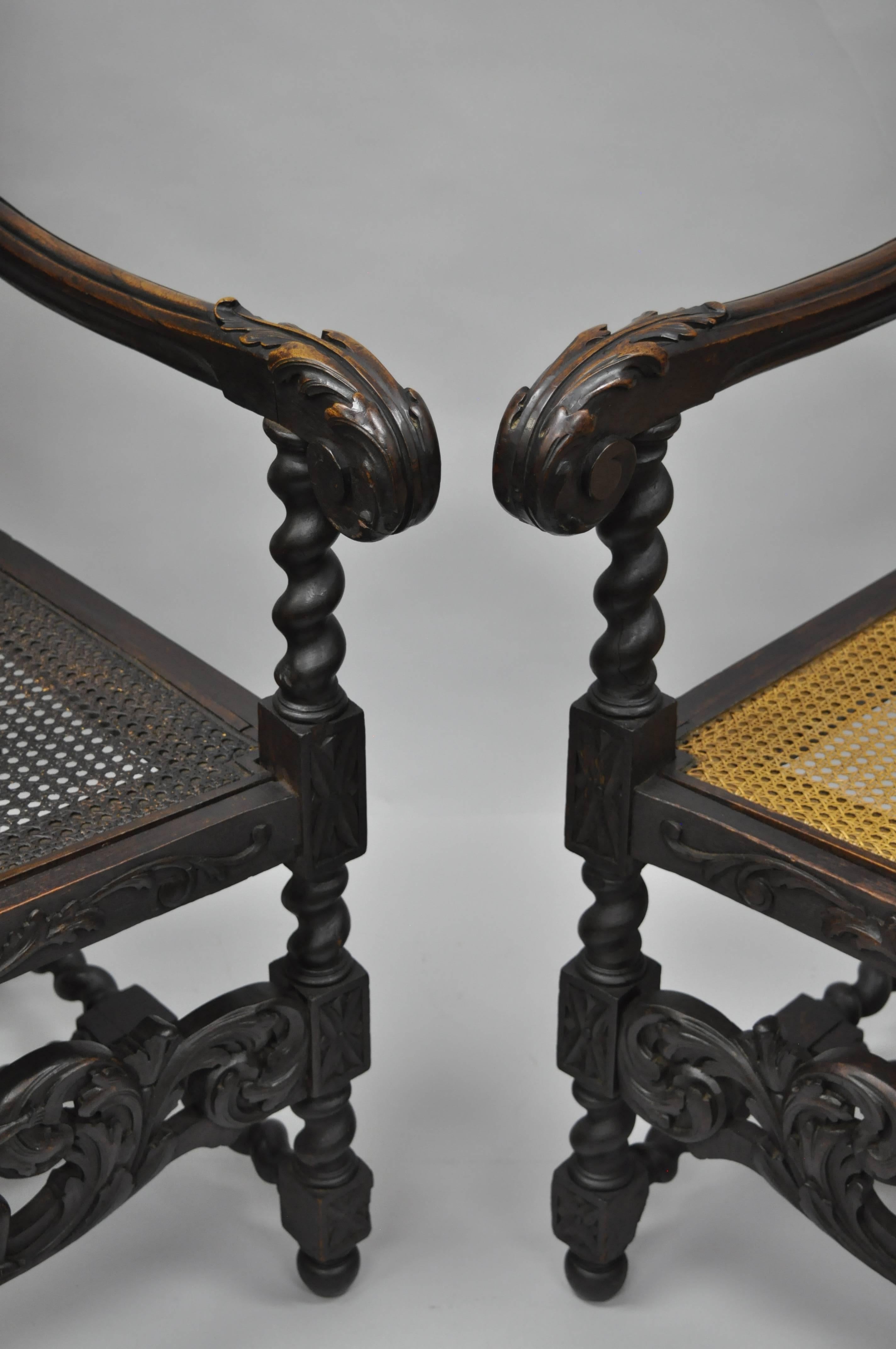 19th Century Jacobean Renaissance Revival Cherub Carved Parlor Throne Chairs Armchairs