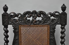 Jacobean Renaissance Revival Cherub Carved Parlor Throne Chairs Armchairs
