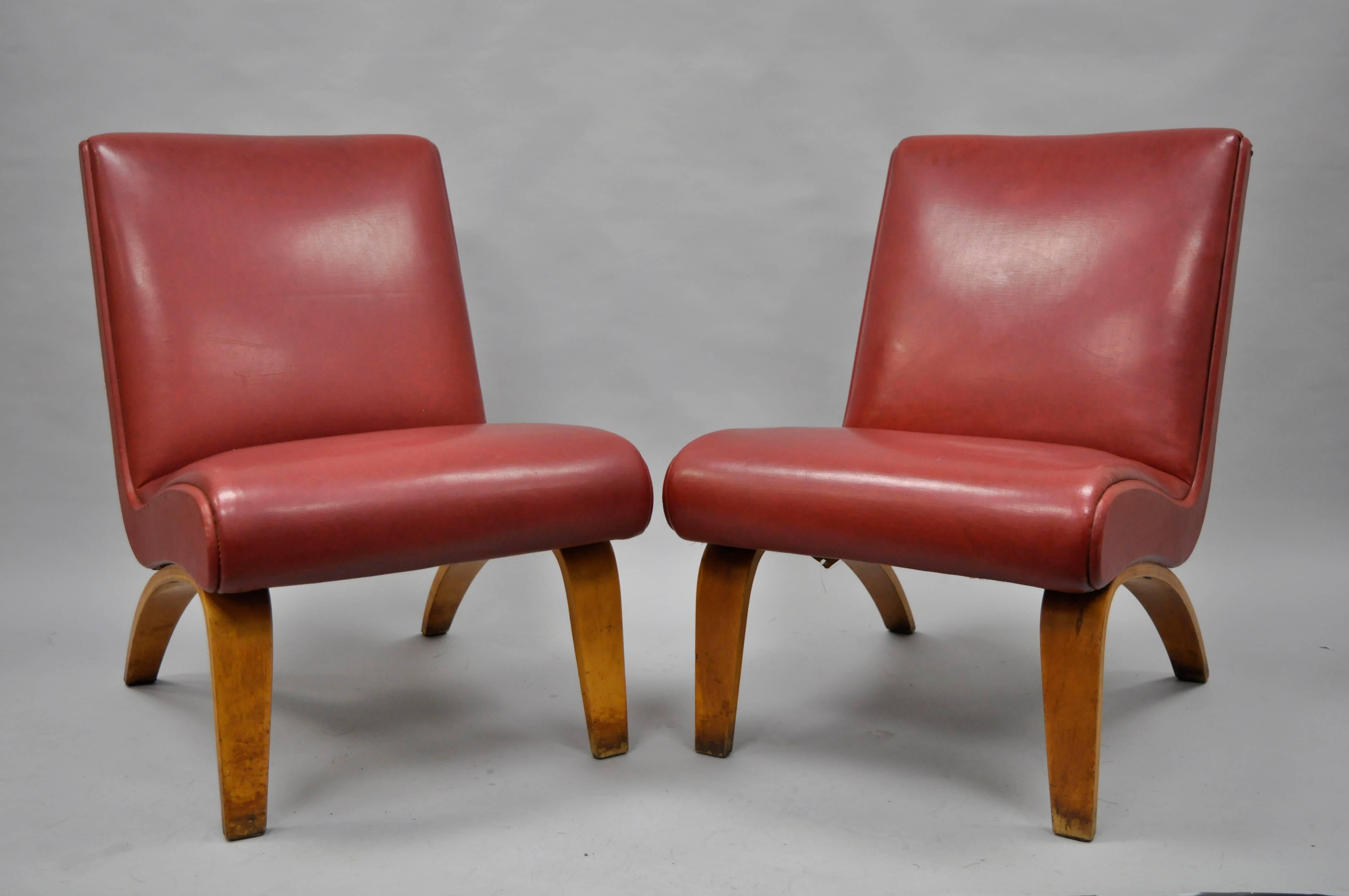 Pair of Vintage Thonet Bentwood Slipper Lounge Club Chairs, Mid-Century Modern 6