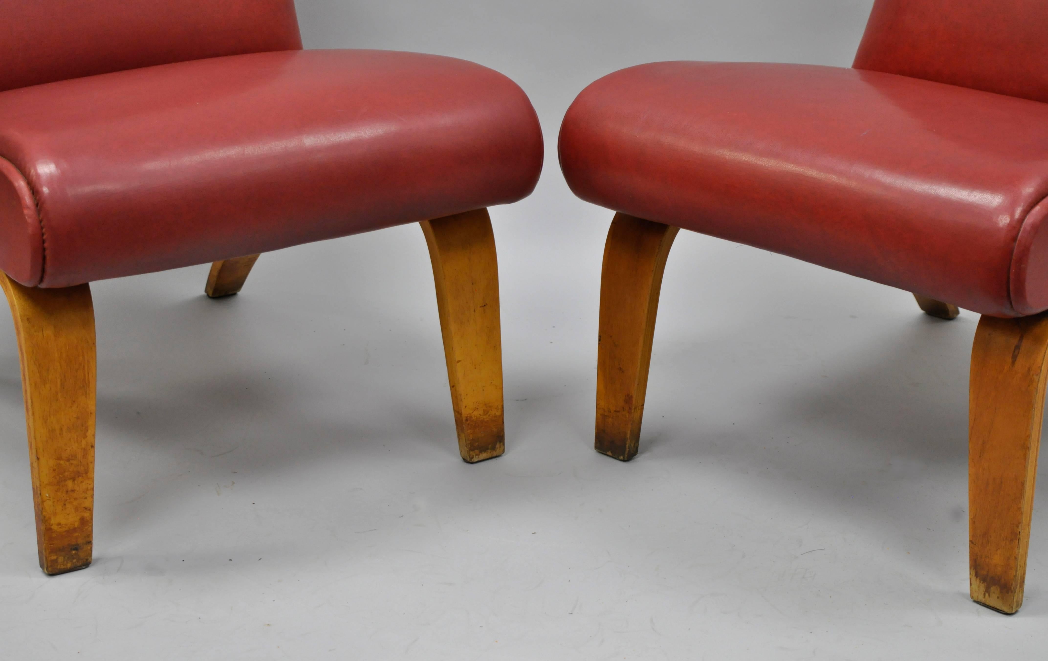 Mid-20th Century Pair of Vintage Thonet Bentwood Slipper Lounge Club Chairs, Mid-Century Modern