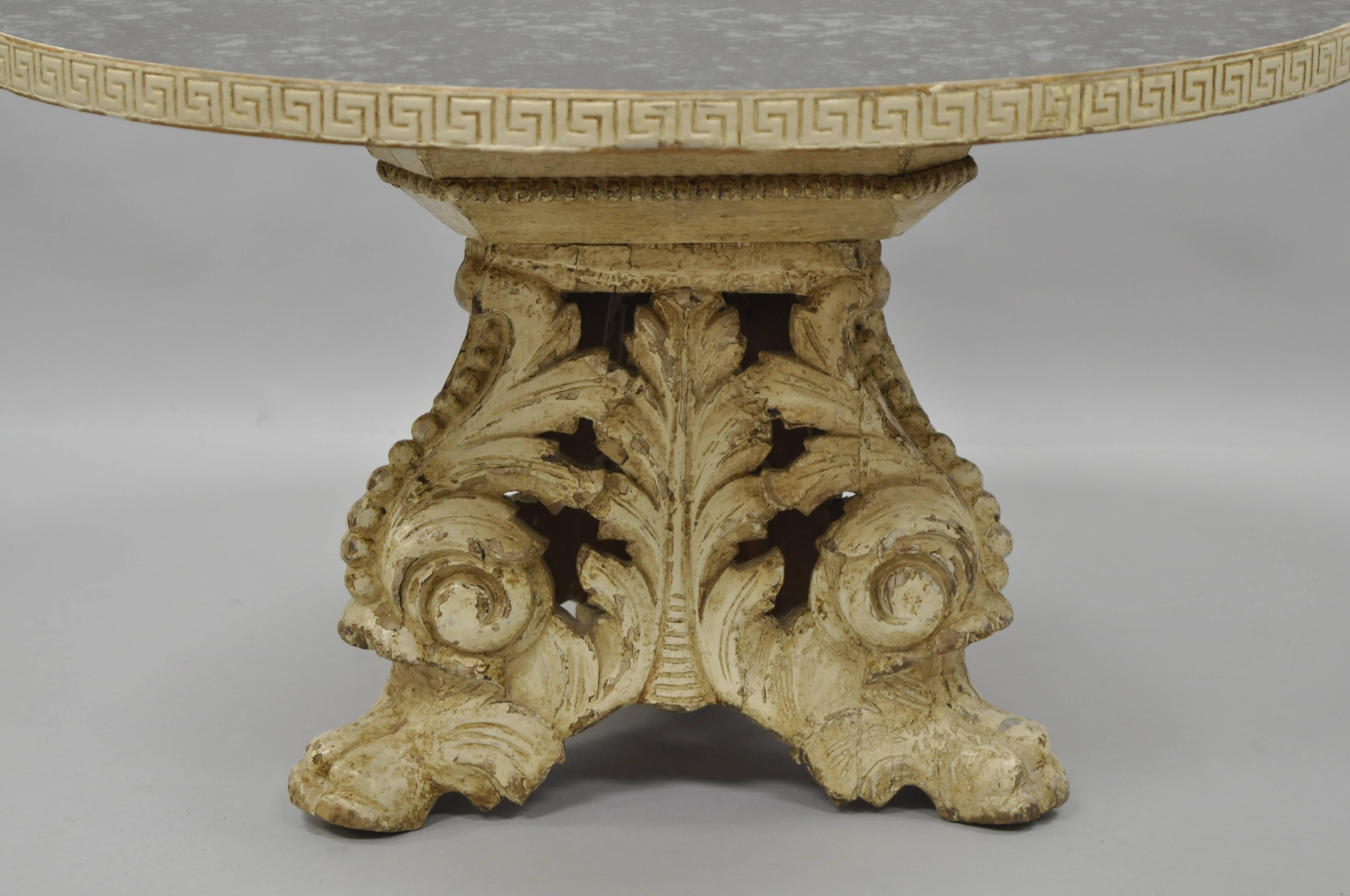 Mirror Italian Baroque Painted Carved Wood Pedestal Round Églomisé Glass Coffee Table
