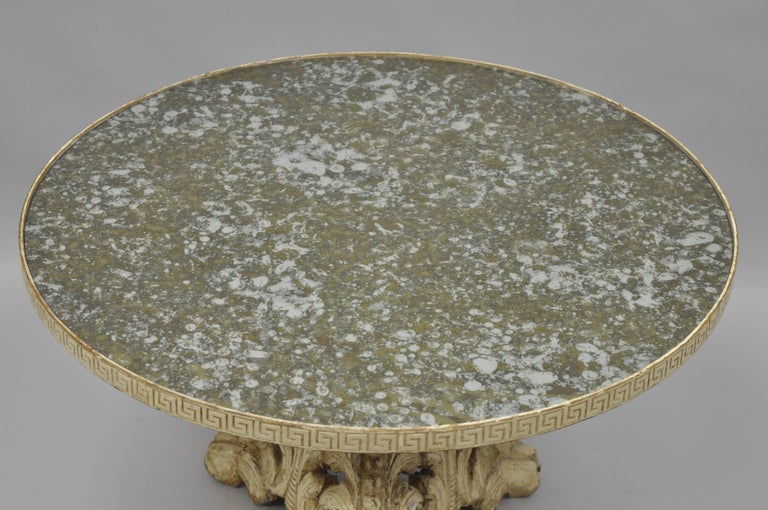 Mirror Italian Baroque Painted Carved Wood Pedestal Round Églomisé Glass Coffee Table For Sale