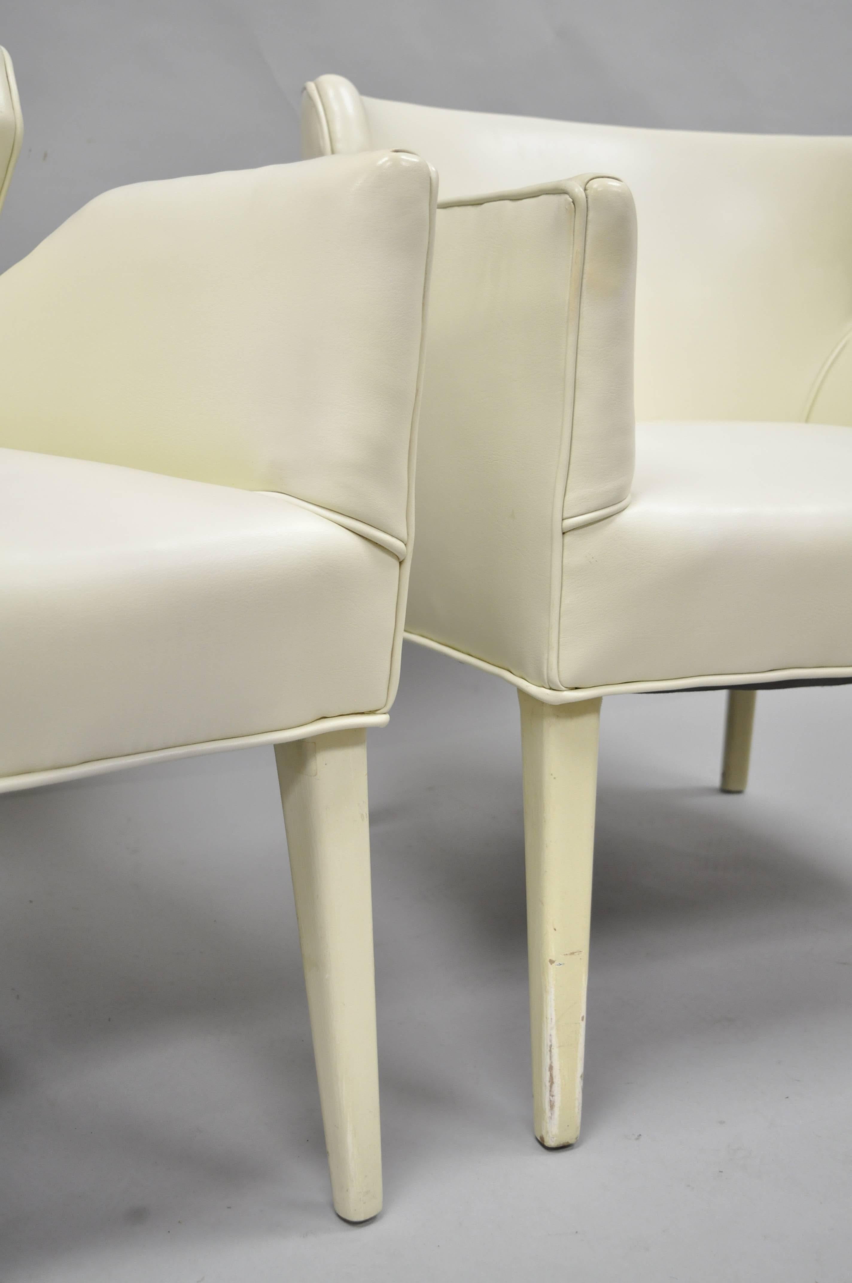 Mid-20th Century Pair of Barrel Back Sculptural Off-White Vinyl Lounge Chairs After Paul McCobb