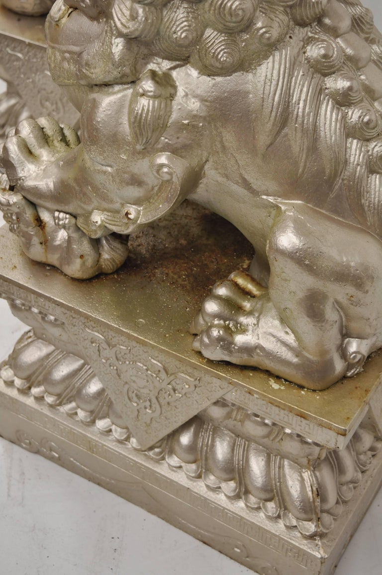Large Pair of Cast Iron Foo Dog Guardian Lion Statue Entryway Garden Sculpture at 1stDibs