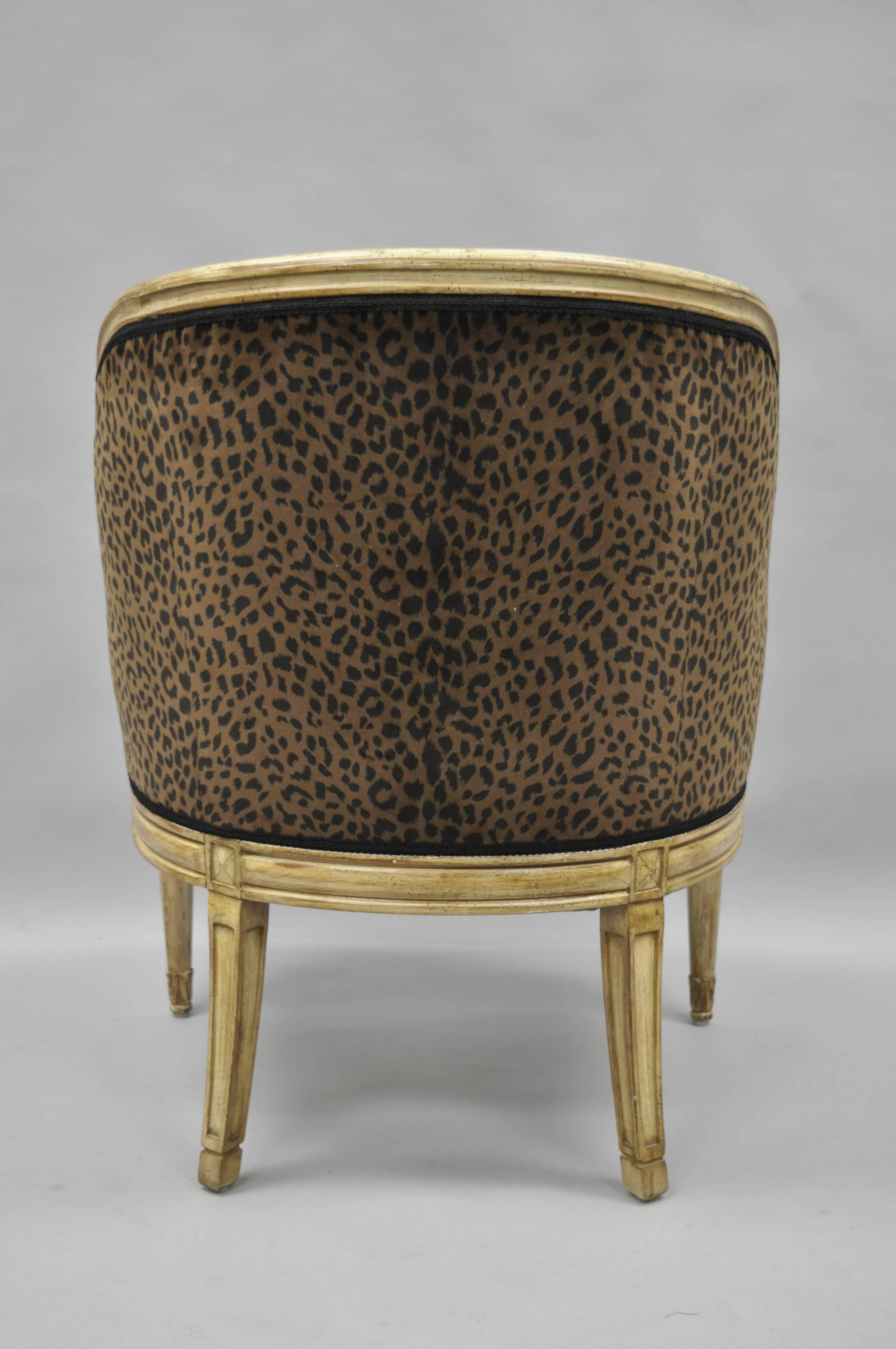 20th Century Barrel Back Rams Goat Head Empire Neoclassical Style Cheetah Fabric Lounge Chair