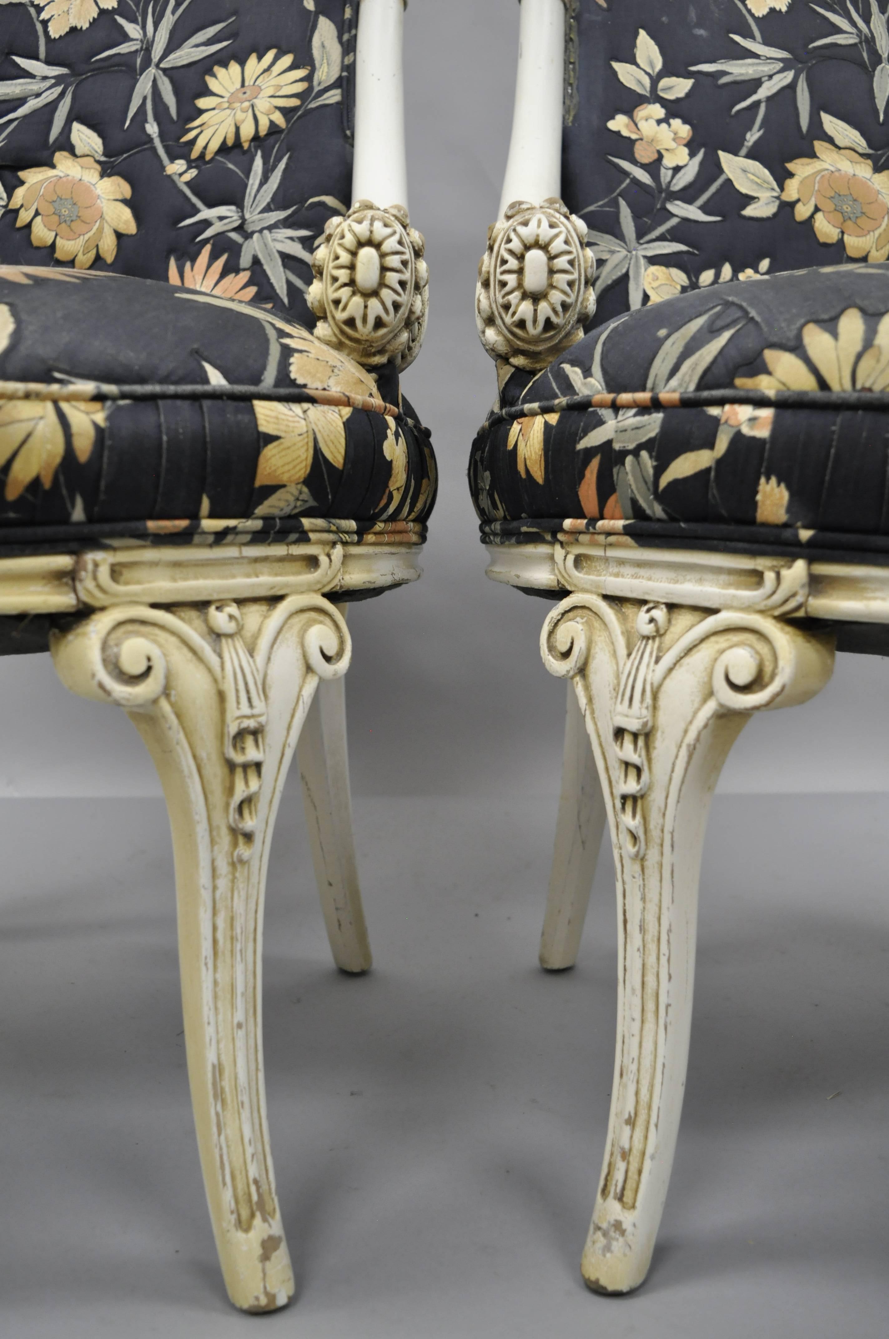 American Pair of French Hollywood Regency Carved Cornucopia Chairs after Grosfeld House For Sale