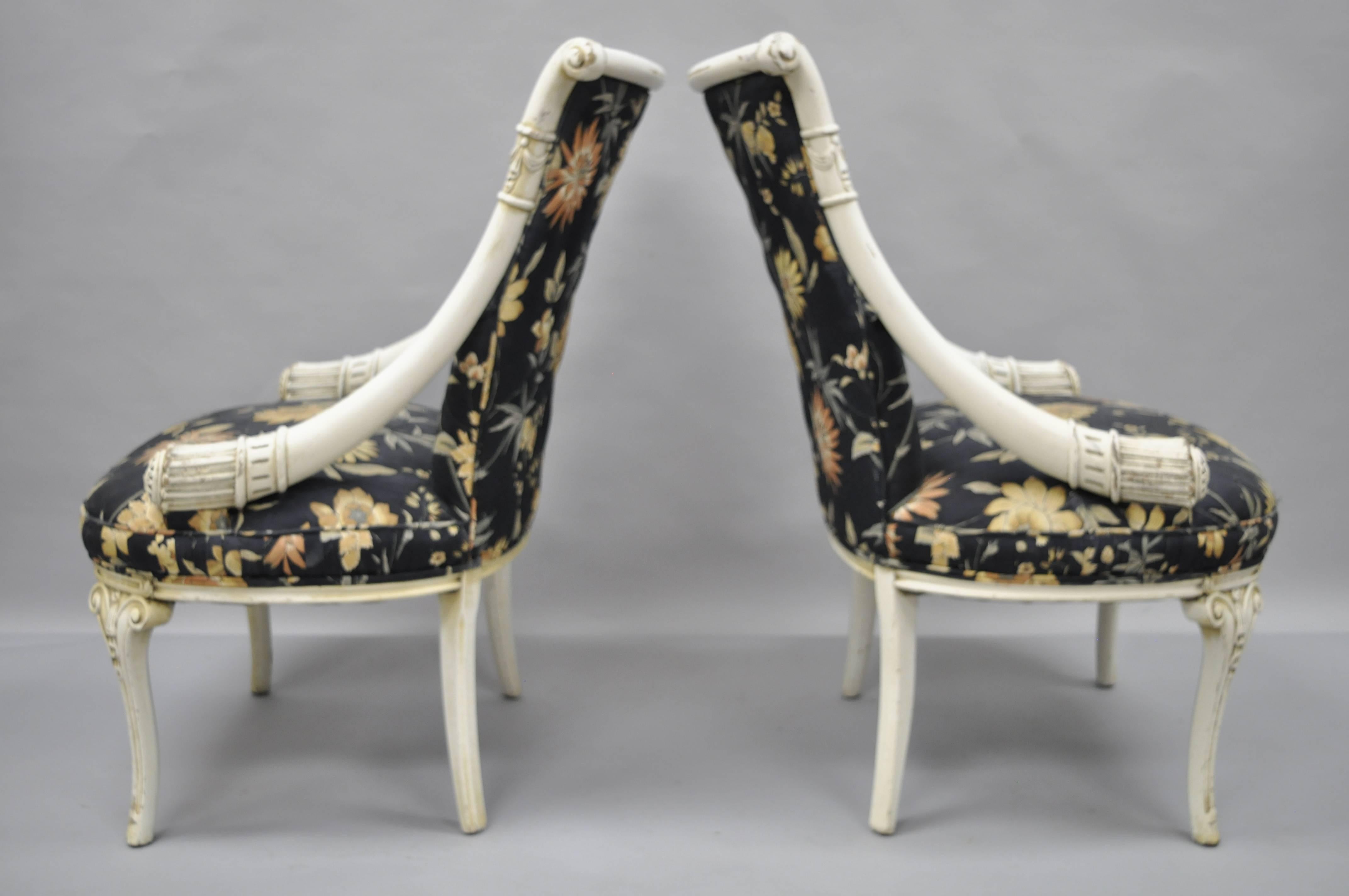 Pair of French Hollywood Regency Carved Cornucopia Chairs after Grosfeld House For Sale 2