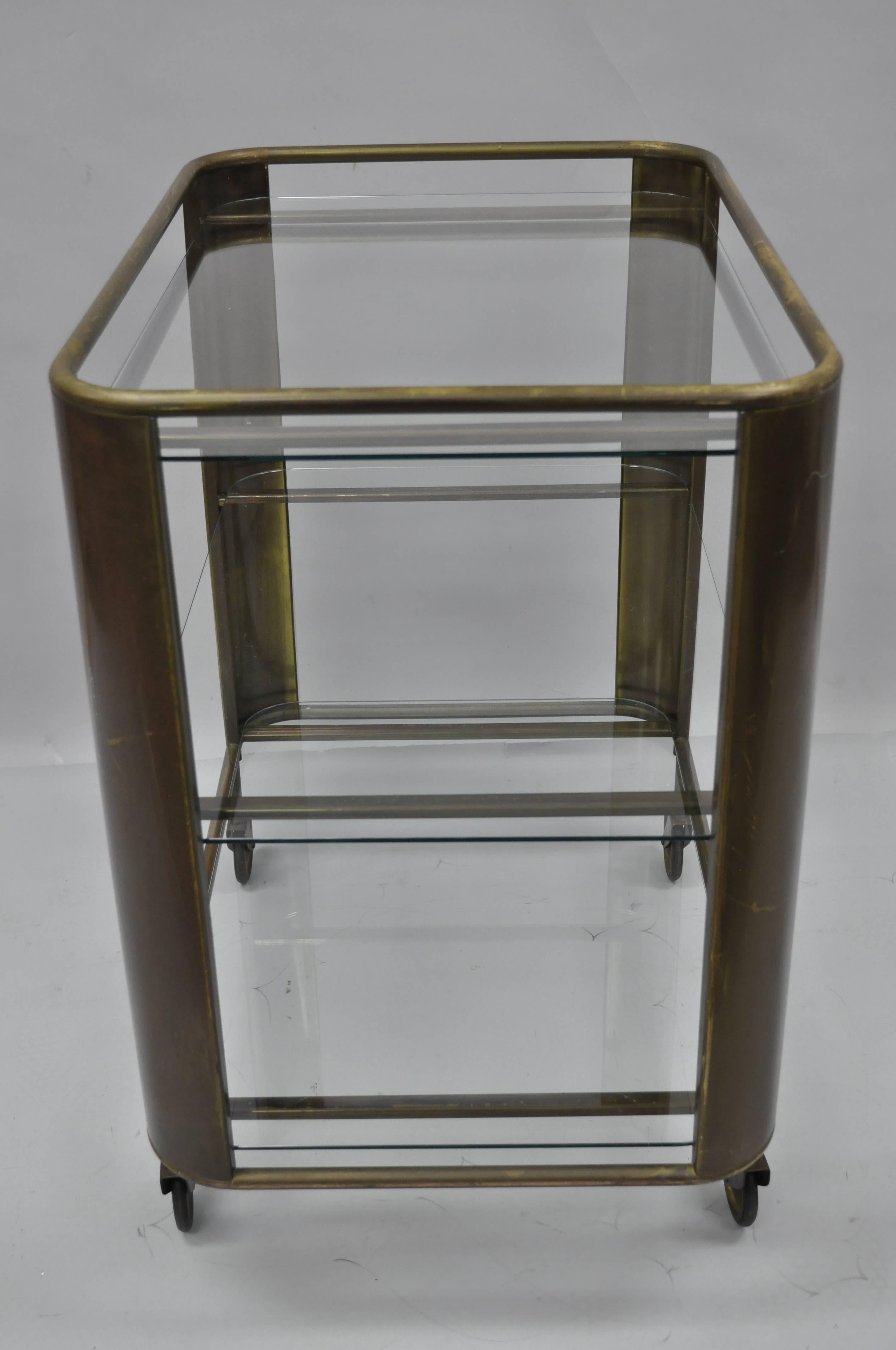 Mid Century Modern Italian Brass and Glass Modernist Bar Tea Cart Trolley Server For Sale 4