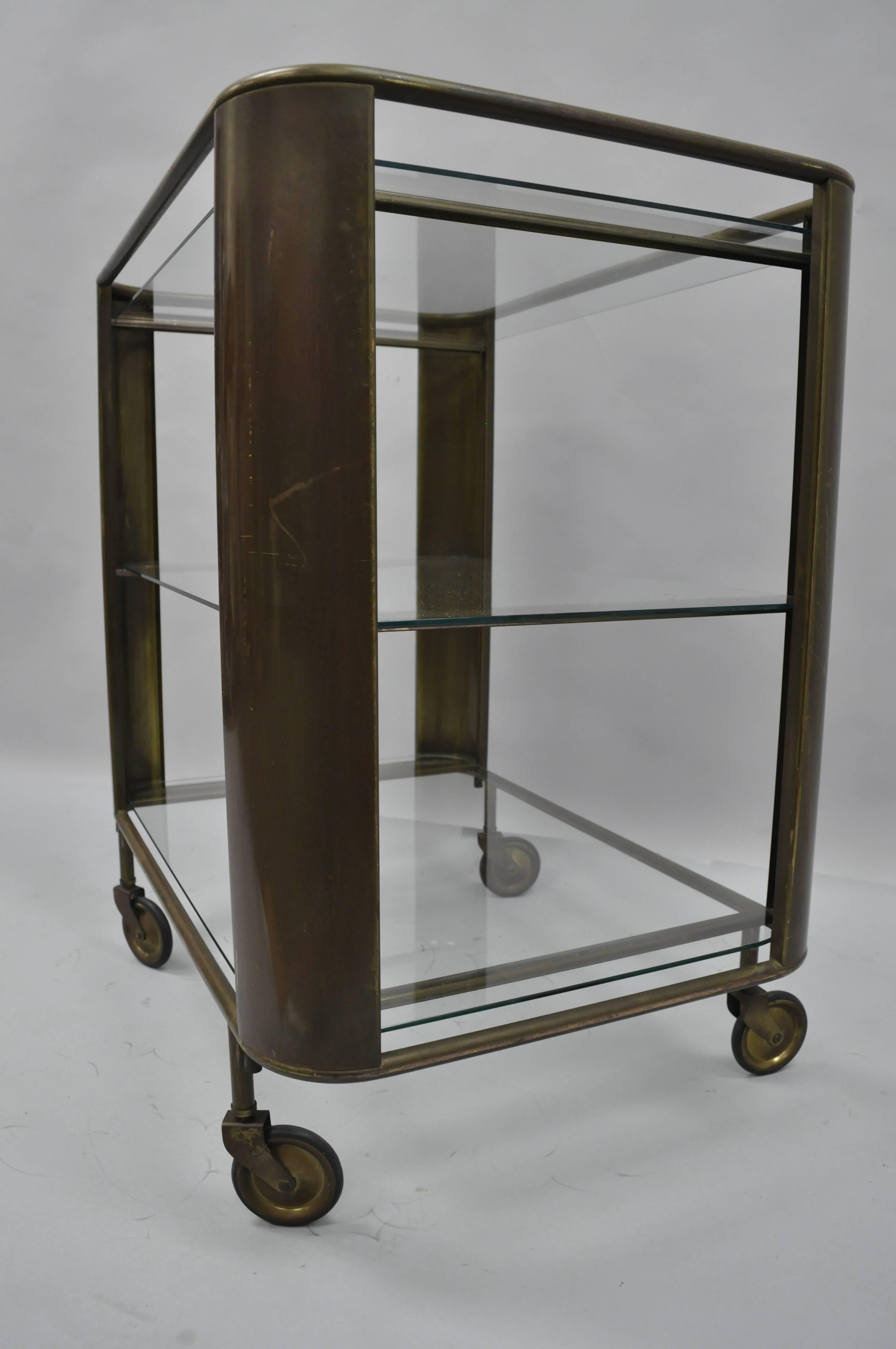 Mid Century Modern Italian Brass and Glass Modernist Bar Tea Cart Trolley Server For Sale 3