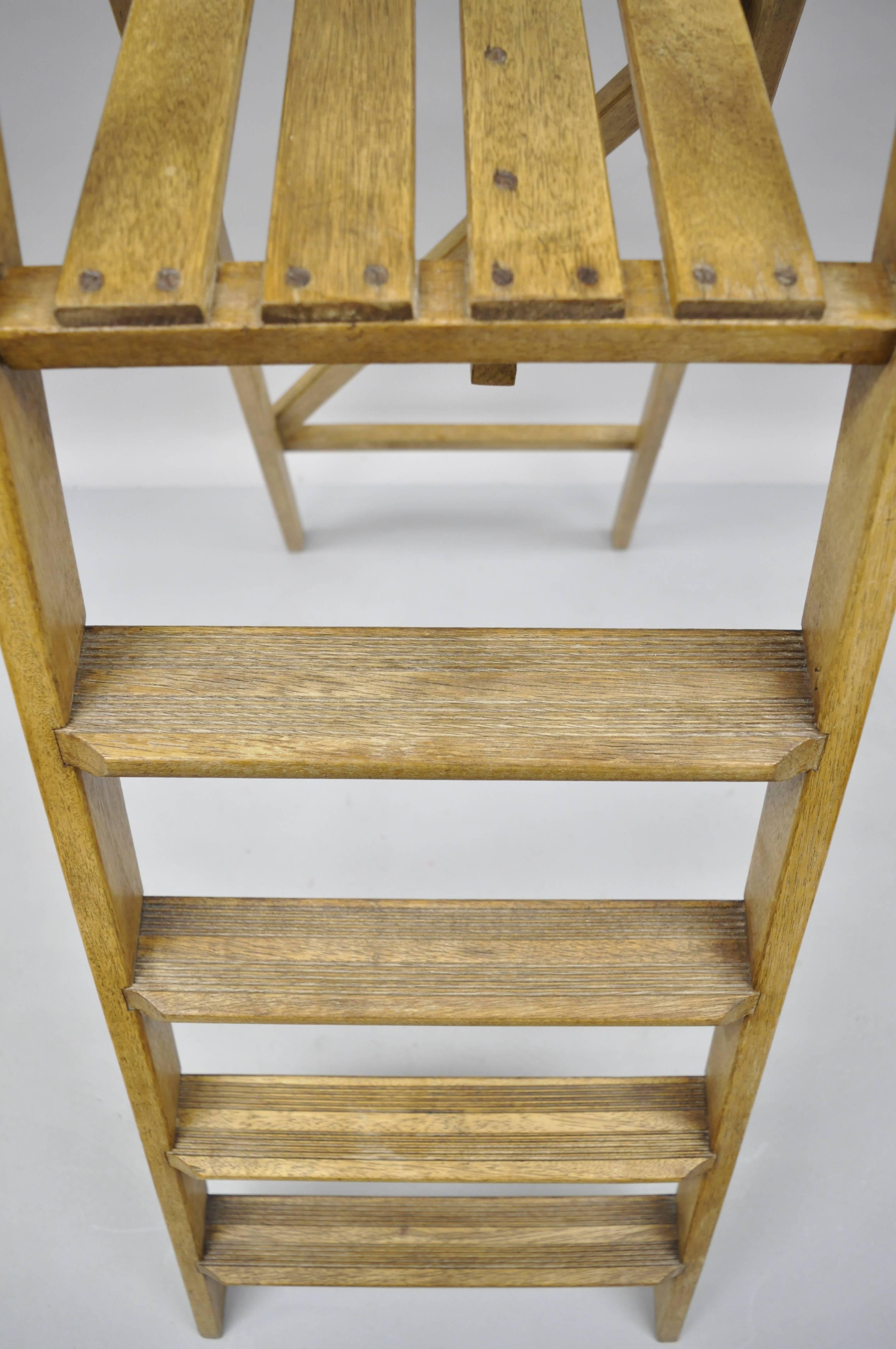 Wooden Ladder Stairs Four Step Library Book Shelf Kitchen Primitive Rustic 2