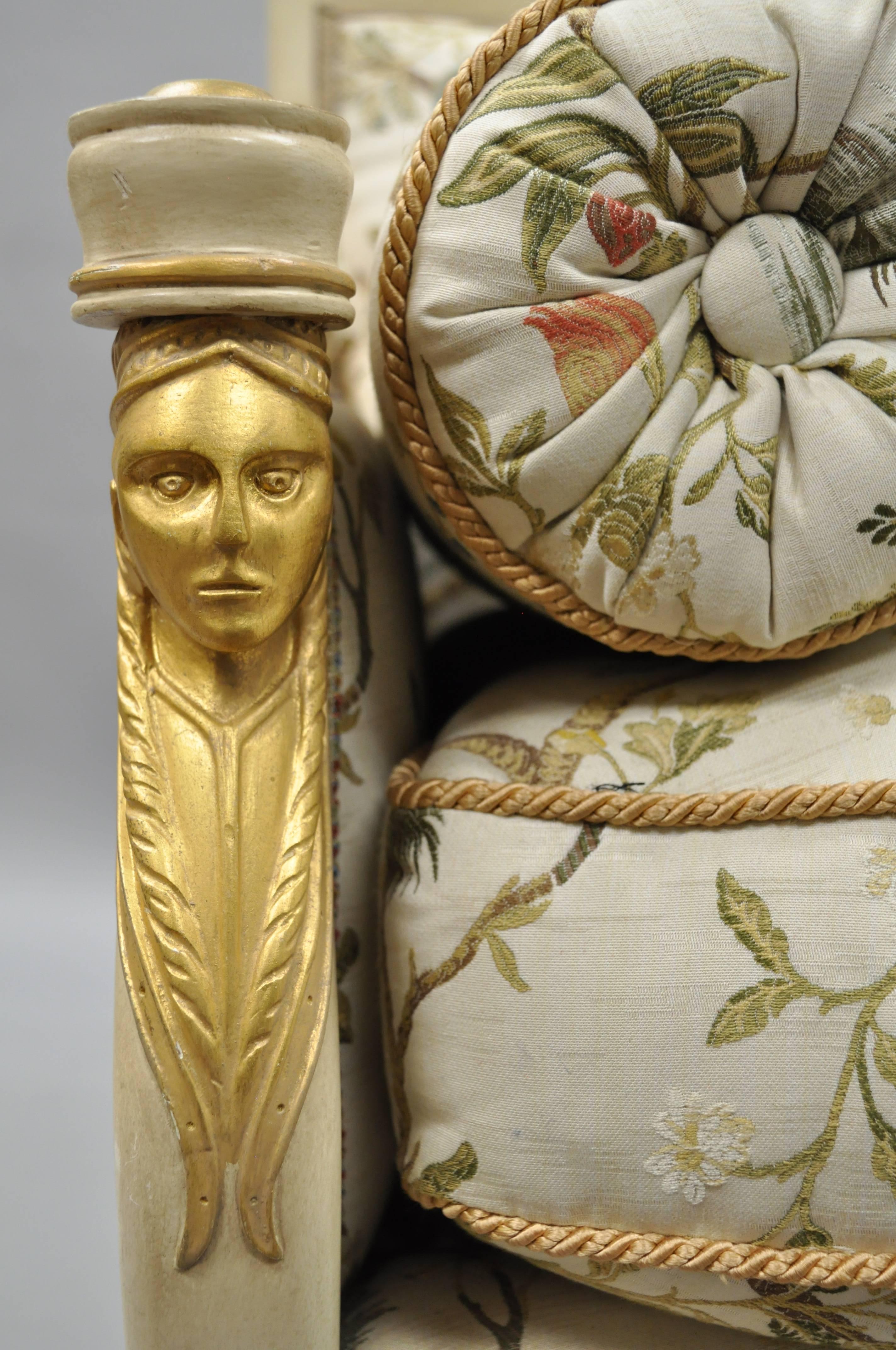 French Empire Style Settee Loveseat Sofa Cream and Gold Figural Carved Faces 1