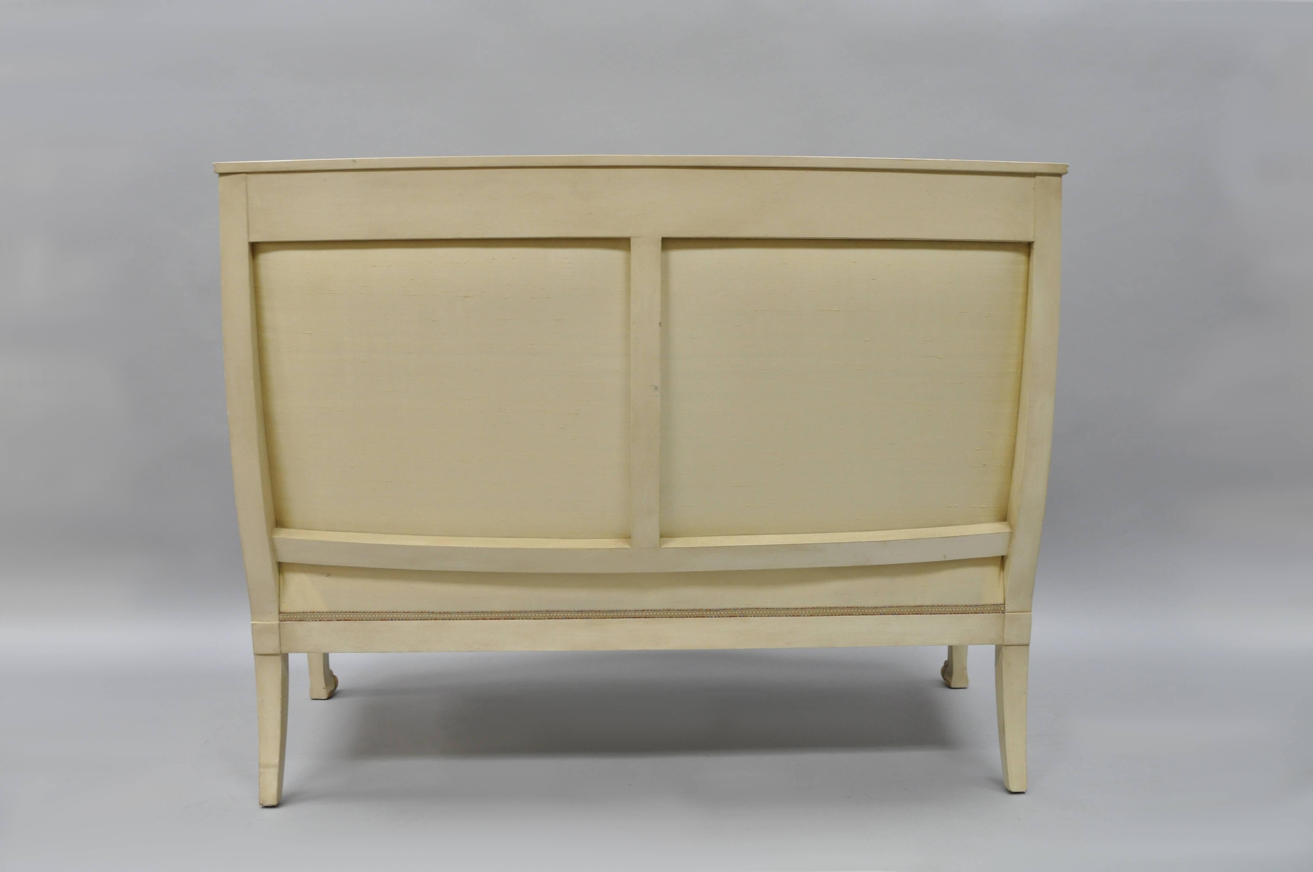 20th Century French Empire Style Settee Loveseat Sofa Cream and Gold Figural Carved Faces