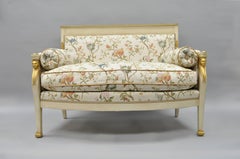 French Empire Style Settee Loveseat Sofa Cream and Gold Figural Carved Faces