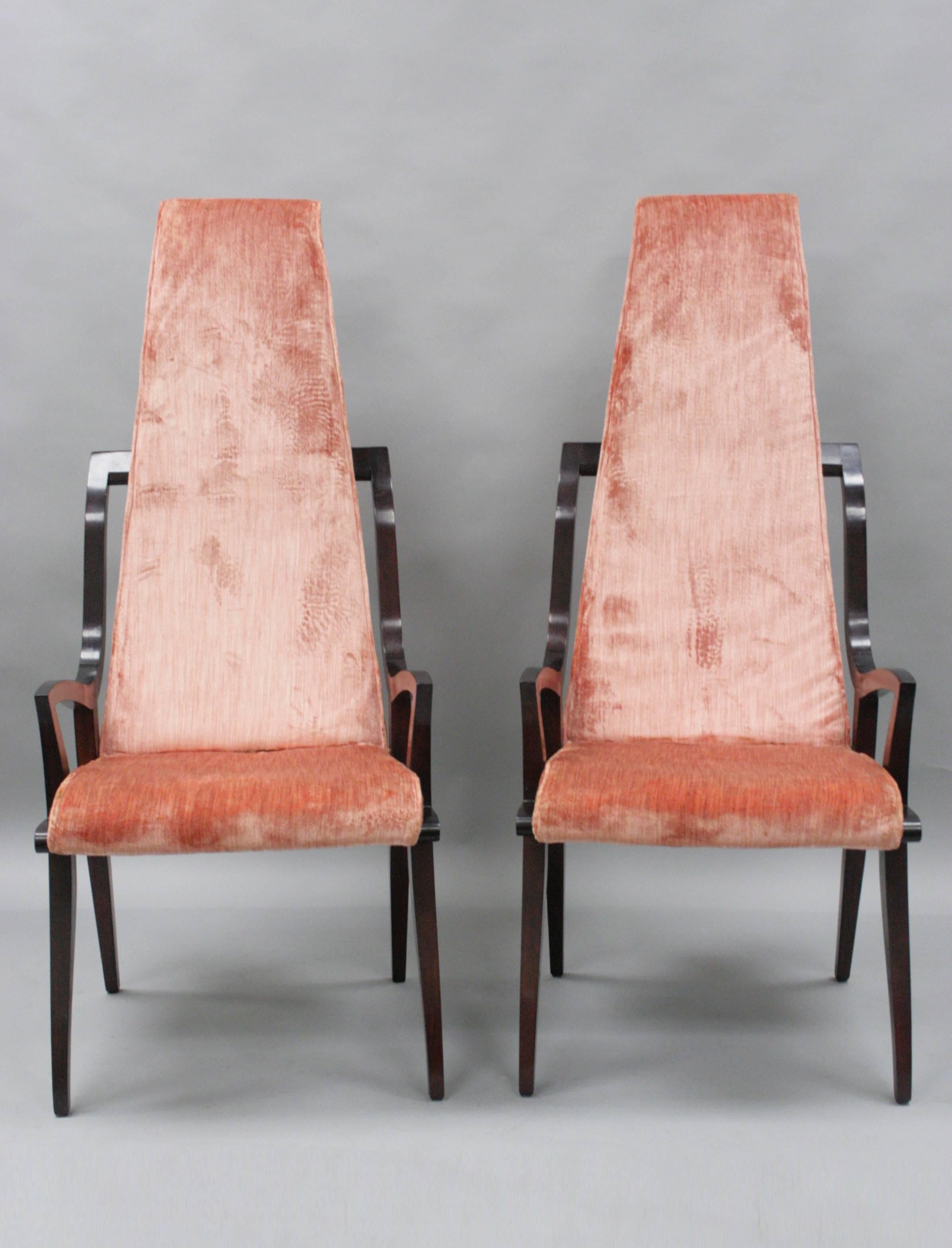 Mid-Century Modern Pair of High Back Hollywood Regency Sculptural Armchairs after Dorothy Draper