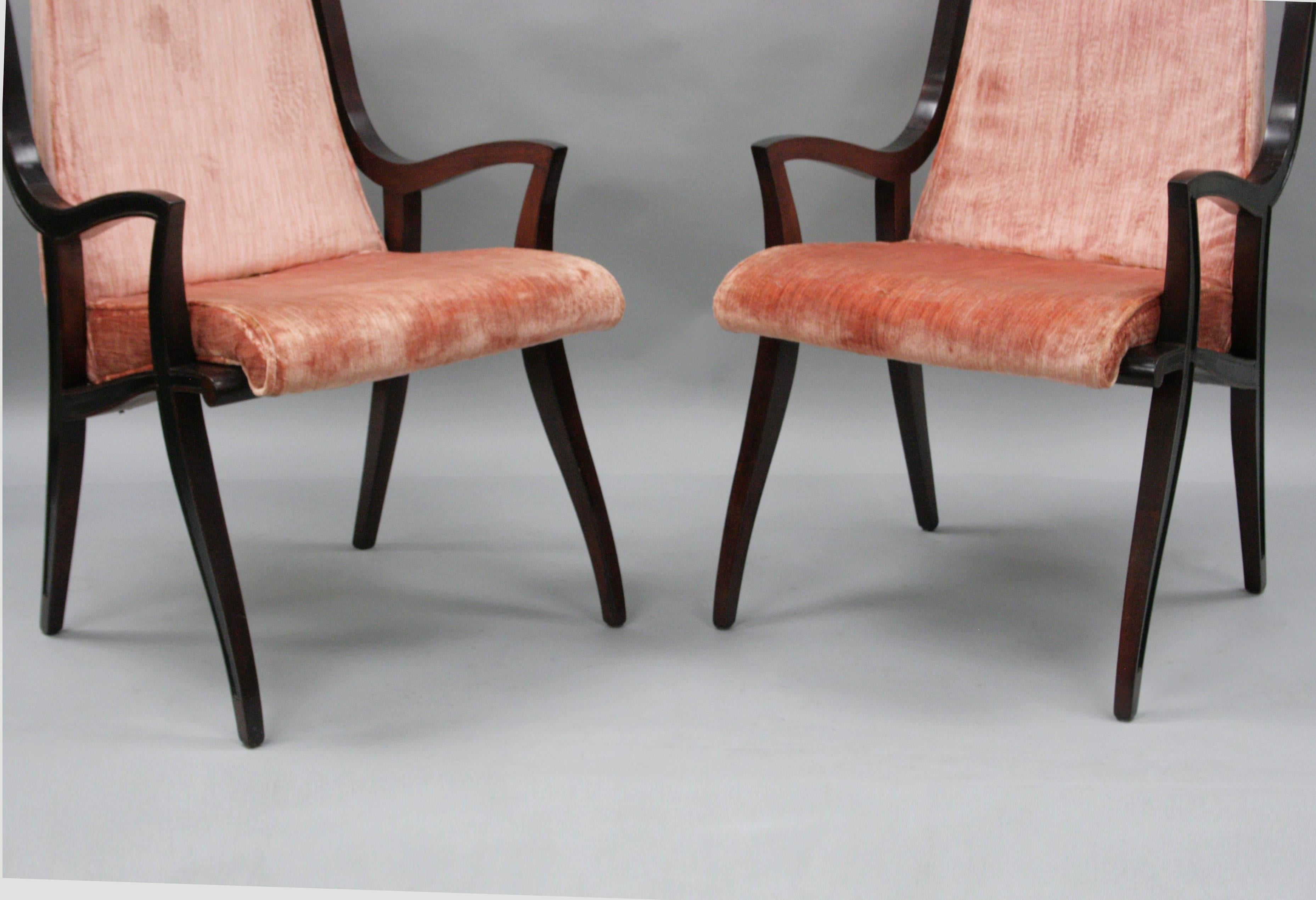 Mid-20th Century Pair of High Back Hollywood Regency Sculptural Armchairs after Dorothy Draper
