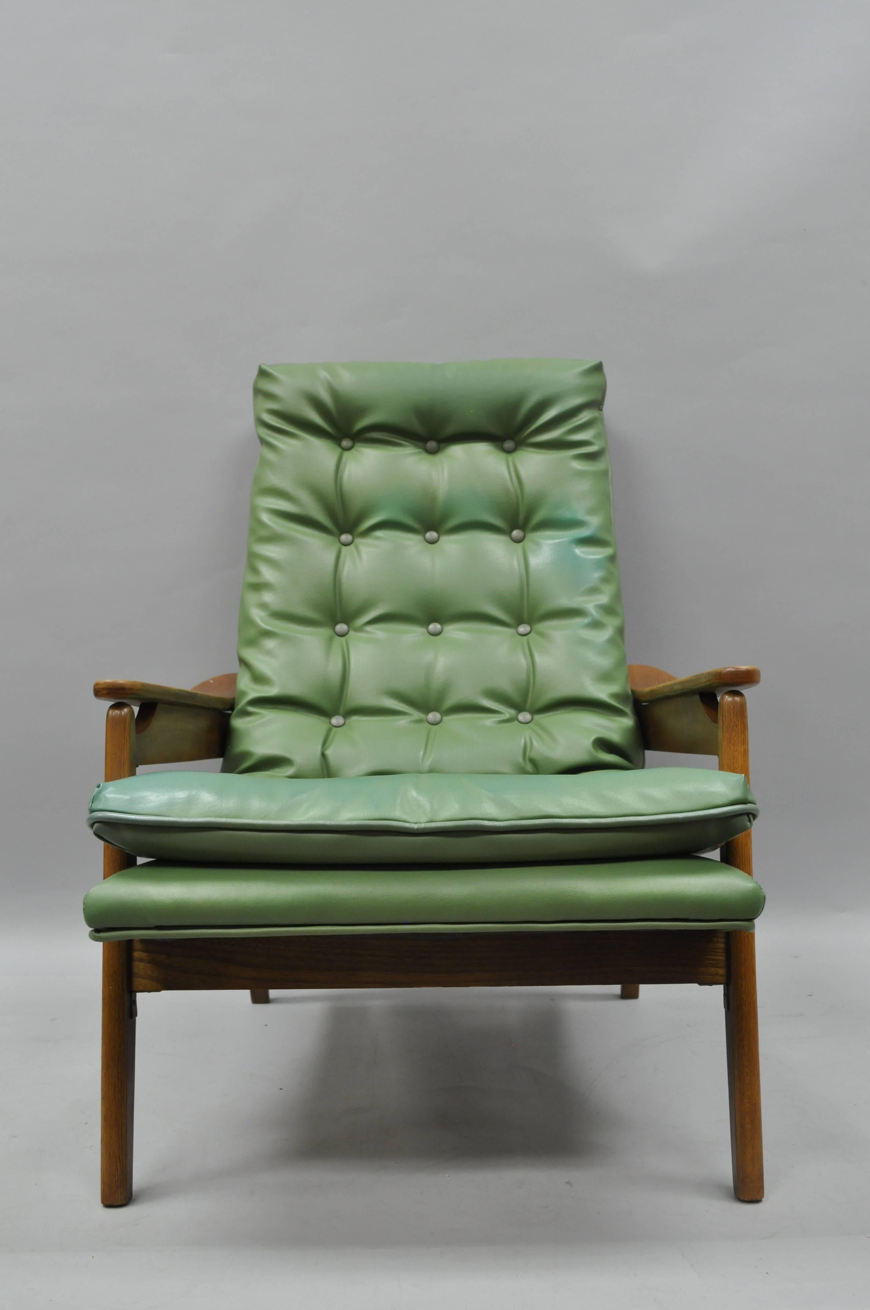 Upholstery Mid Century Modern Milo Baughman Style Walnut Tall Back Lounge Chair and Ottoman