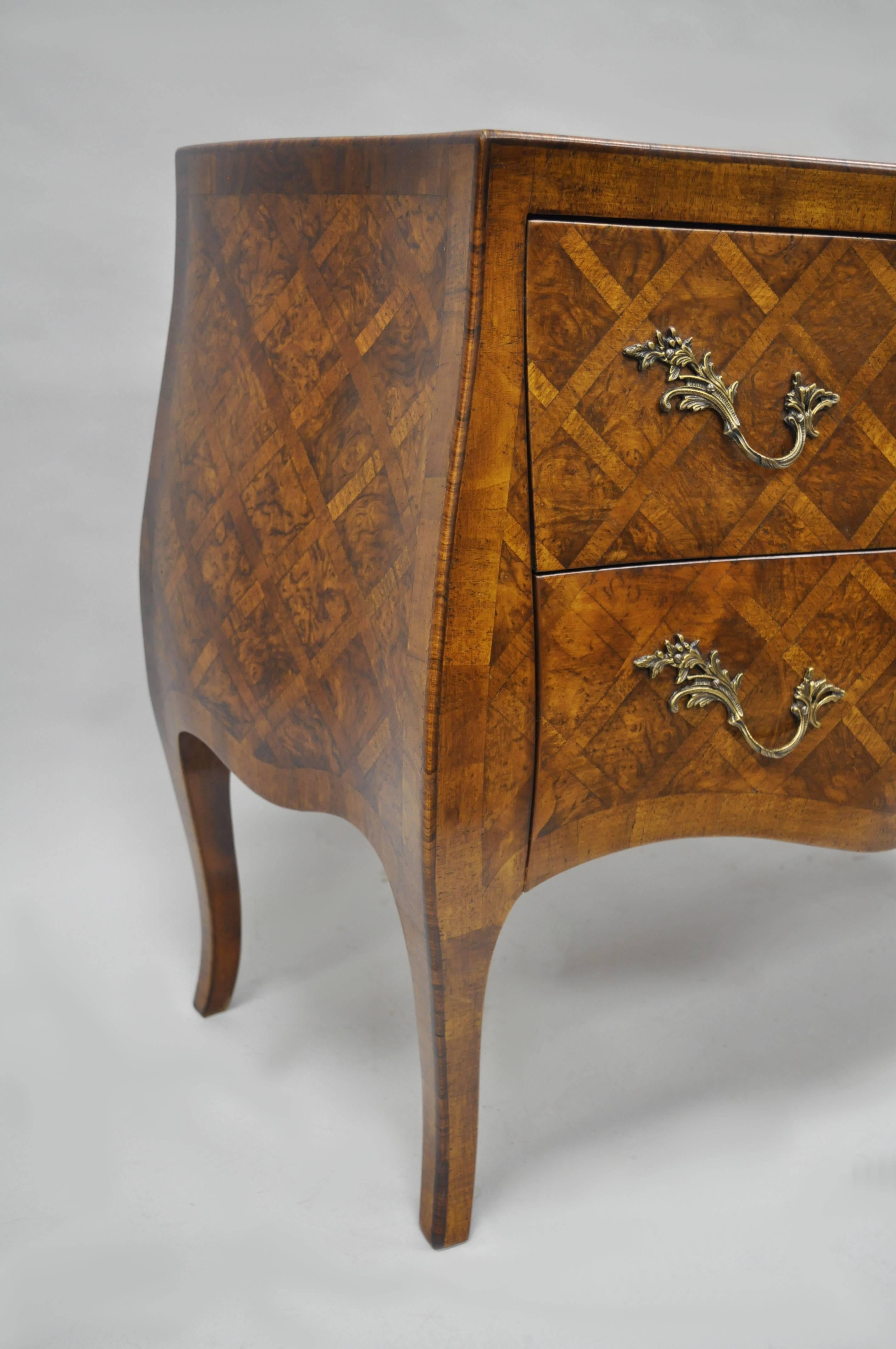 Wood Italian Bombe Commode Chest Parquetry Inlaid French Louis XV Style