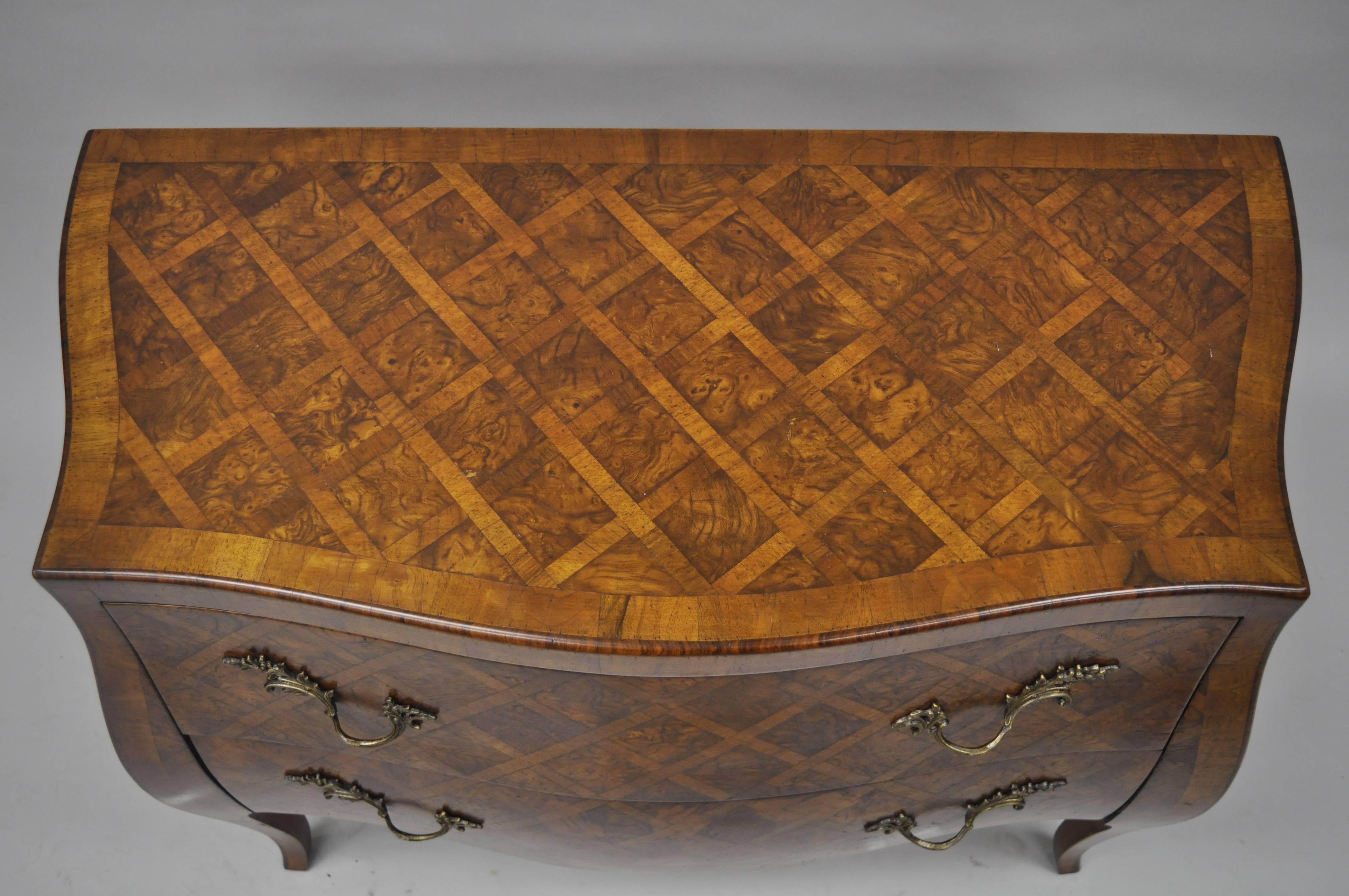 Inlay Italian Bombe Commode Chest Parquetry Inlaid French Louis XV Style