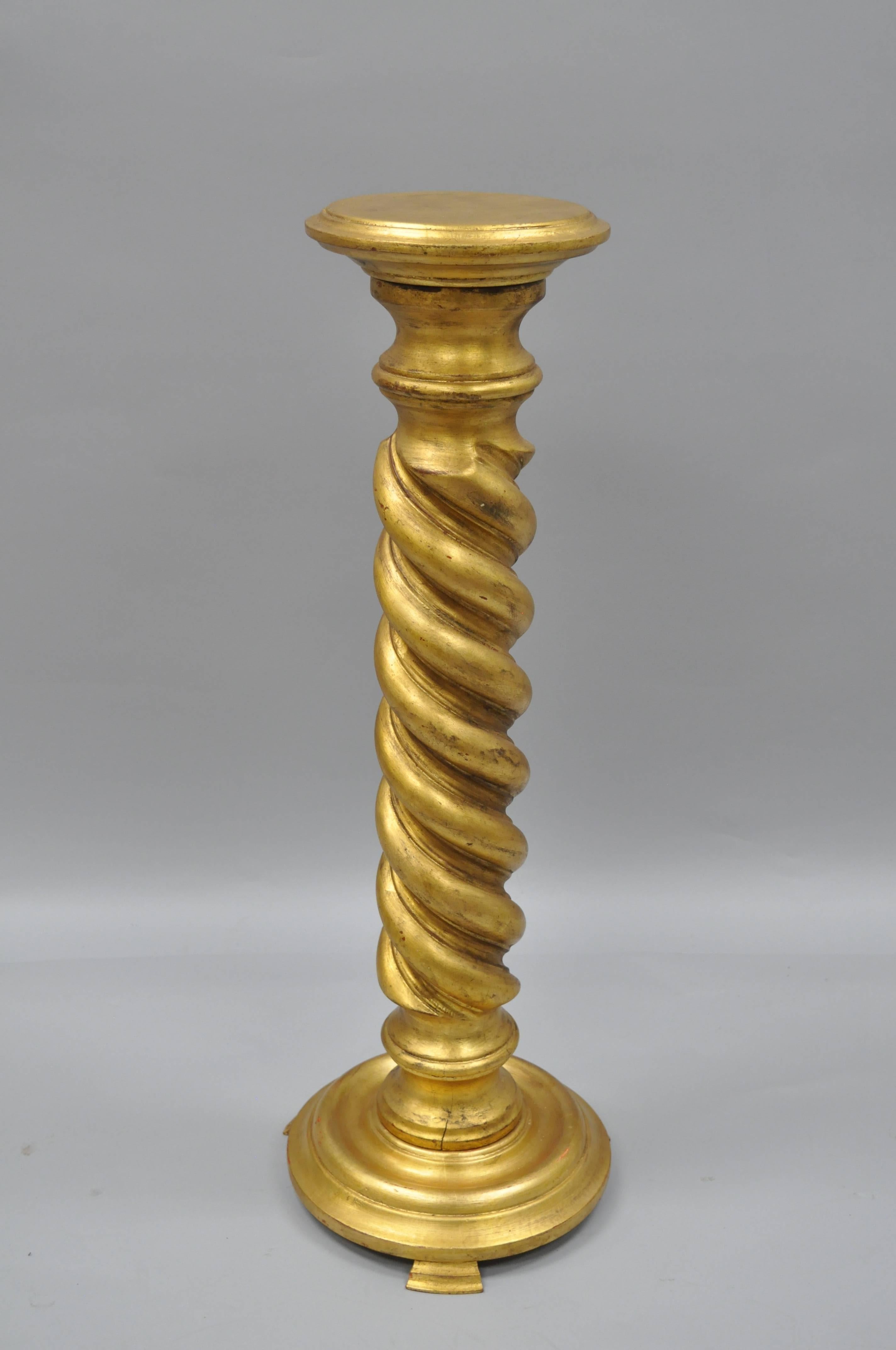 Italian Gold Leaf Spiral Carved Column Pedestal Stand Barley Twist Solid Wood 2