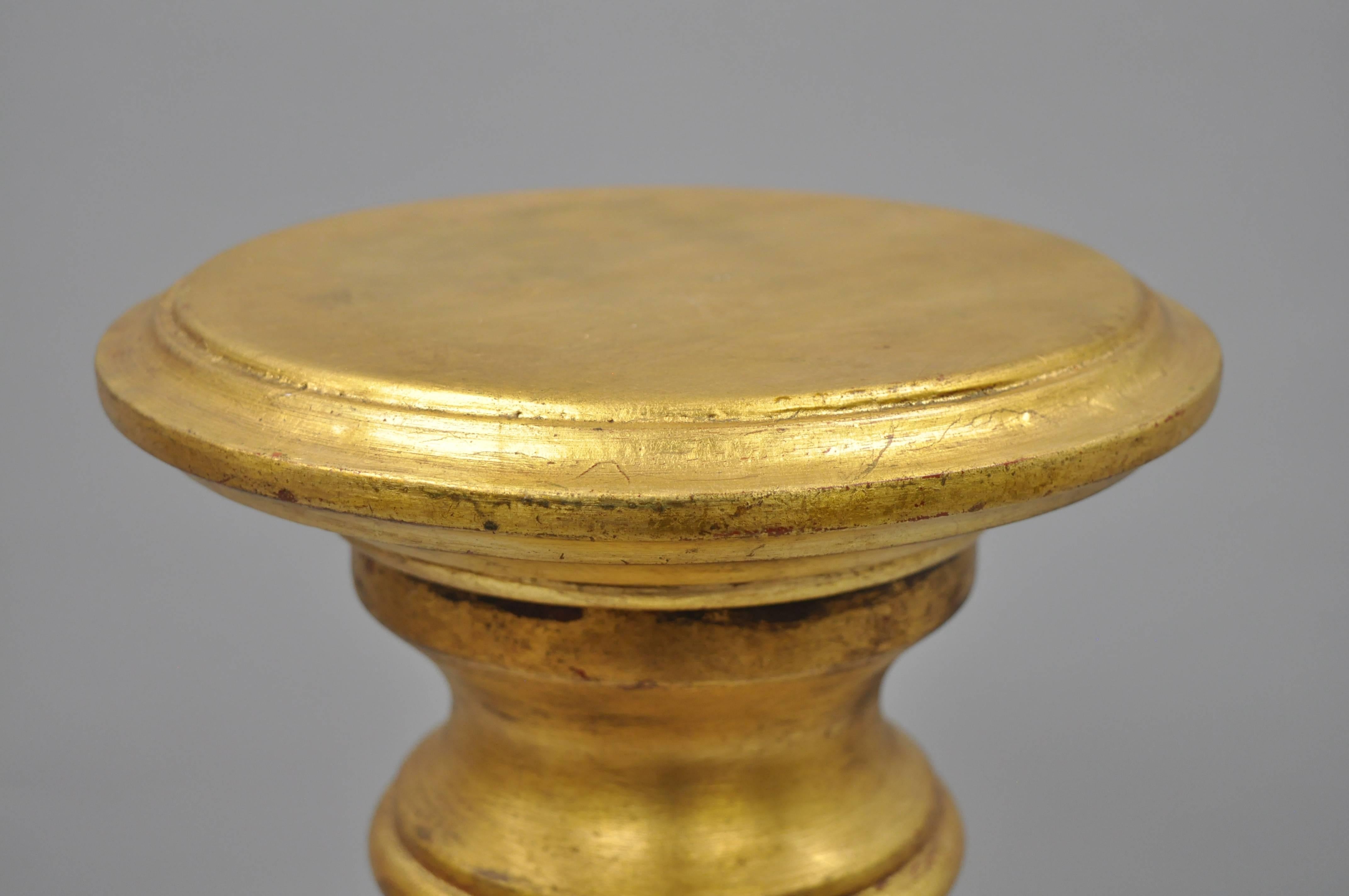 Hollywood Regency Italian Gold Leaf Spiral Carved Column Pedestal Stand Barley Twist Solid Wood