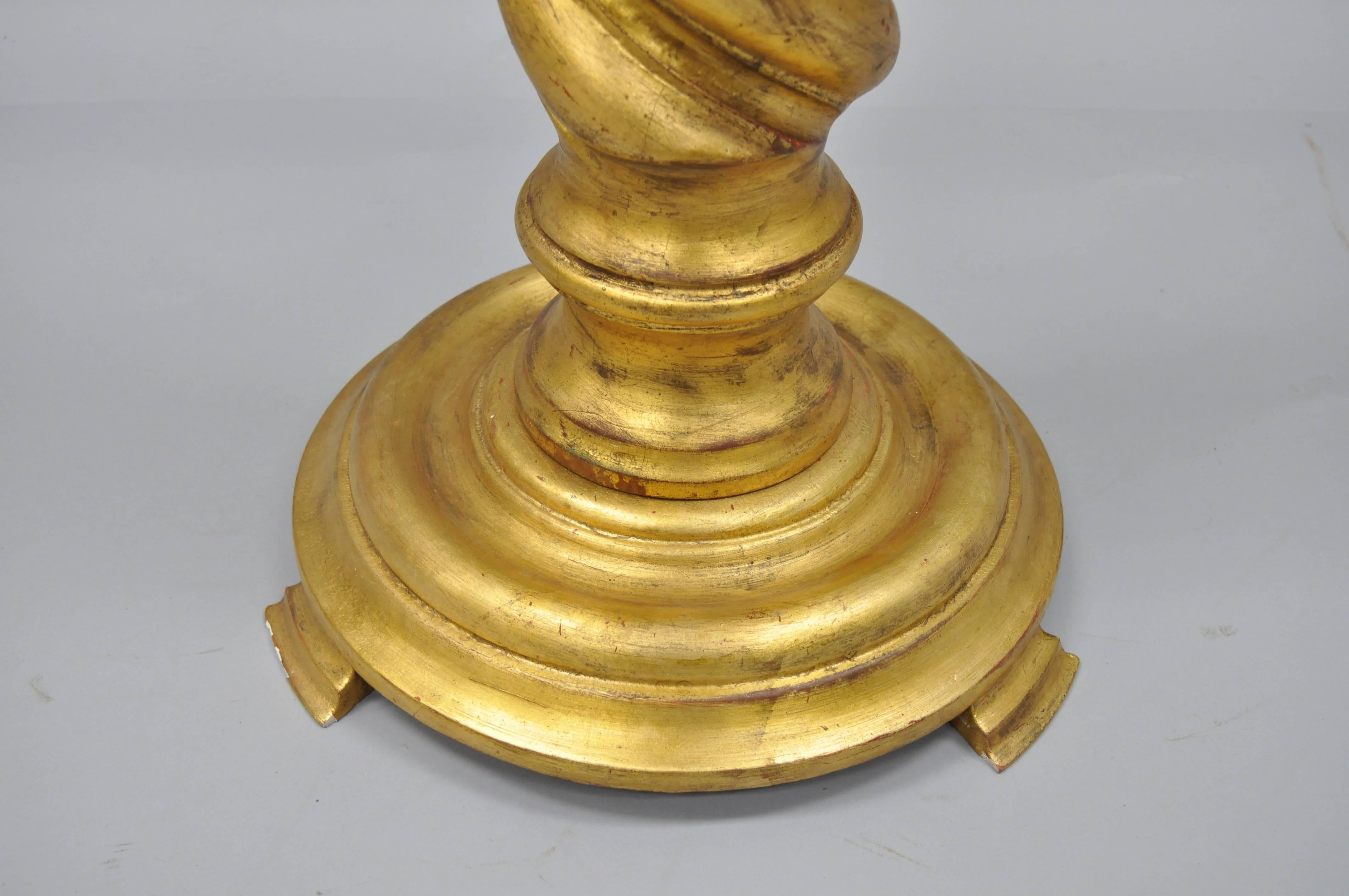 Italian Gold Leaf Spiral Carved Column Pedestal Stand Barley Twist Solid Wood In Good Condition In Philadelphia, PA