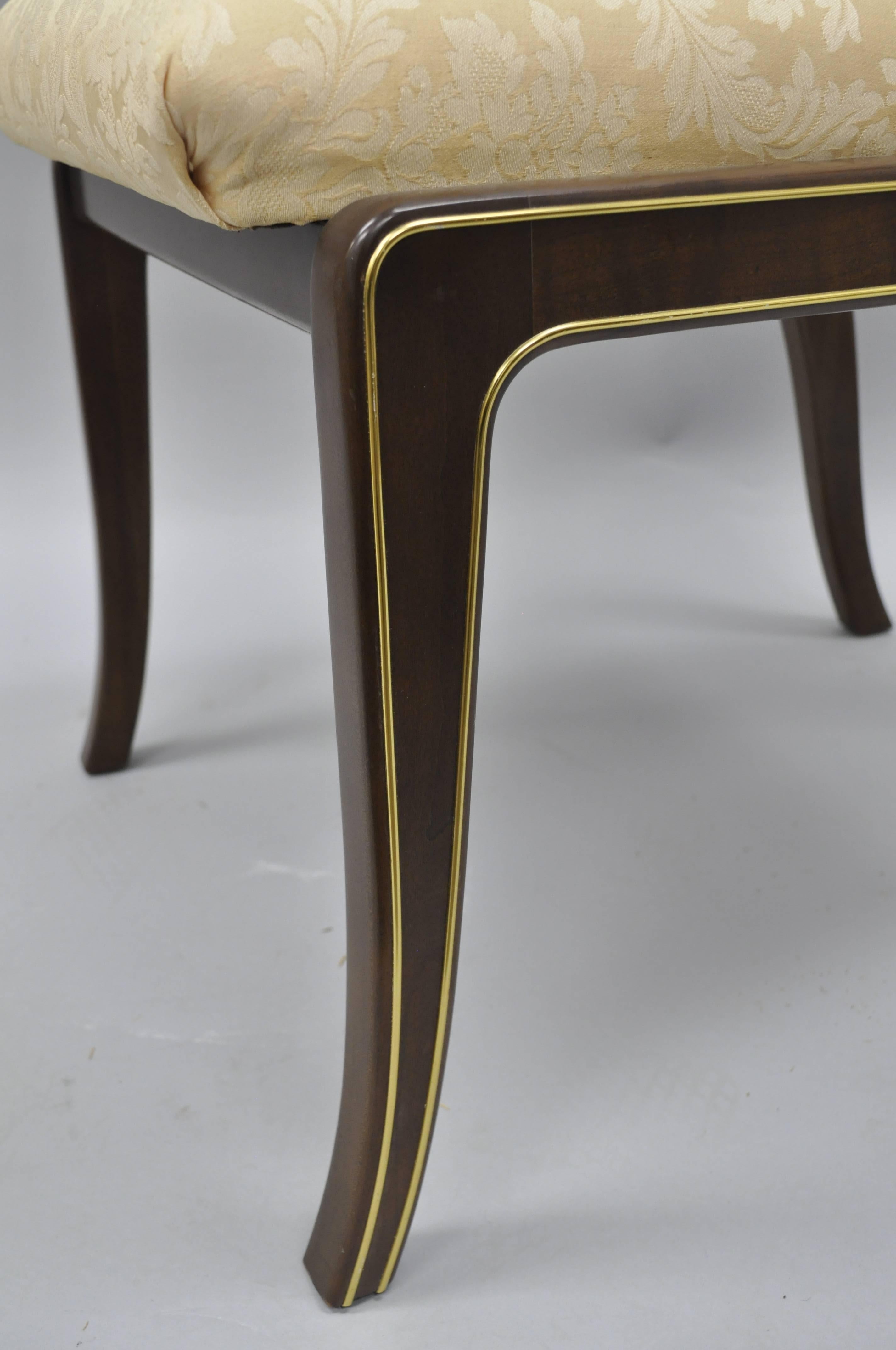 American Pair William Doezema for Baker Mastercraft Brass Inlay Upholstered Dining Chairs