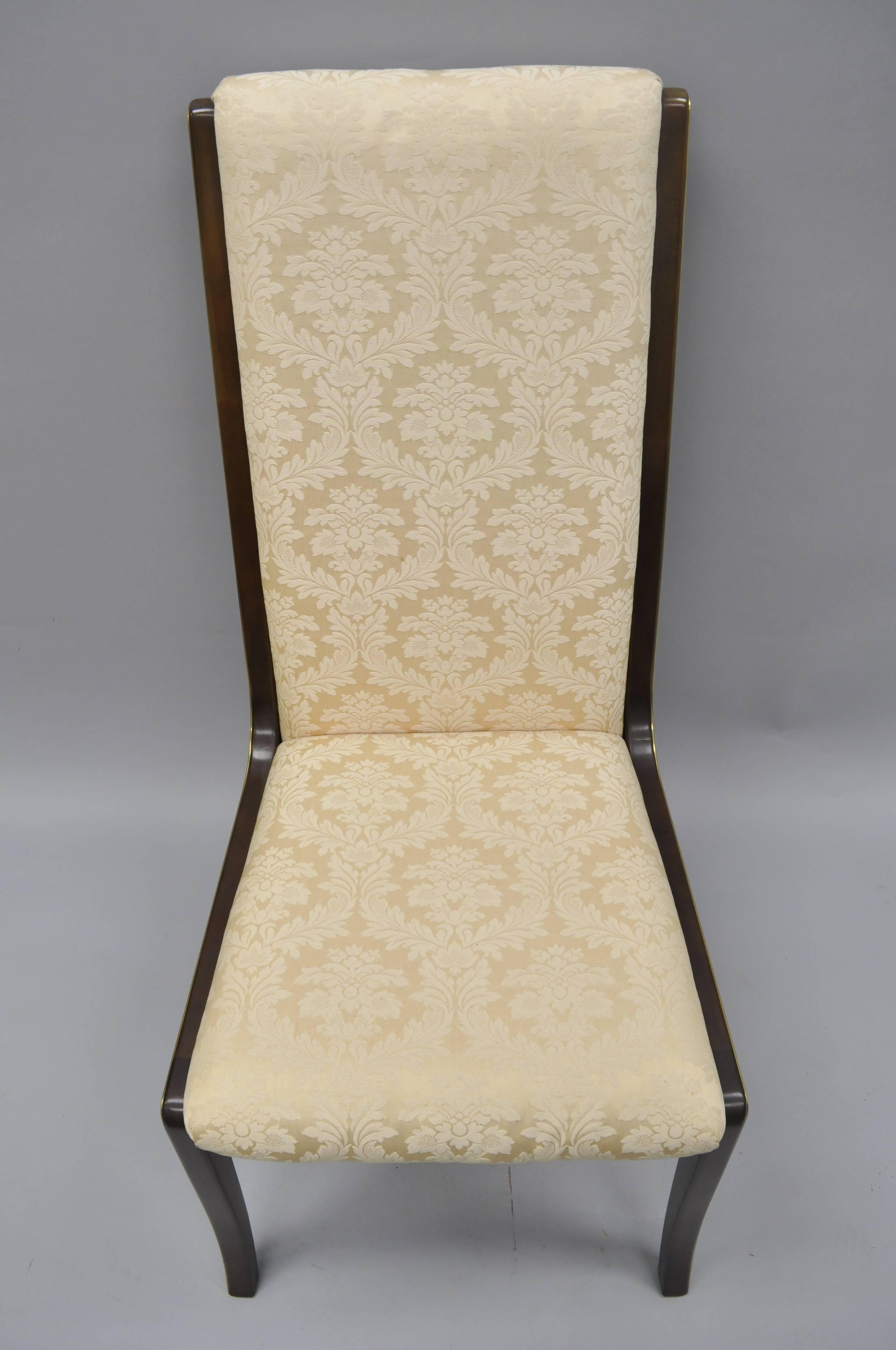 Late 20th Century Pair William Doezema for Baker Mastercraft Brass Inlay Upholstered Dining Chairs For Sale