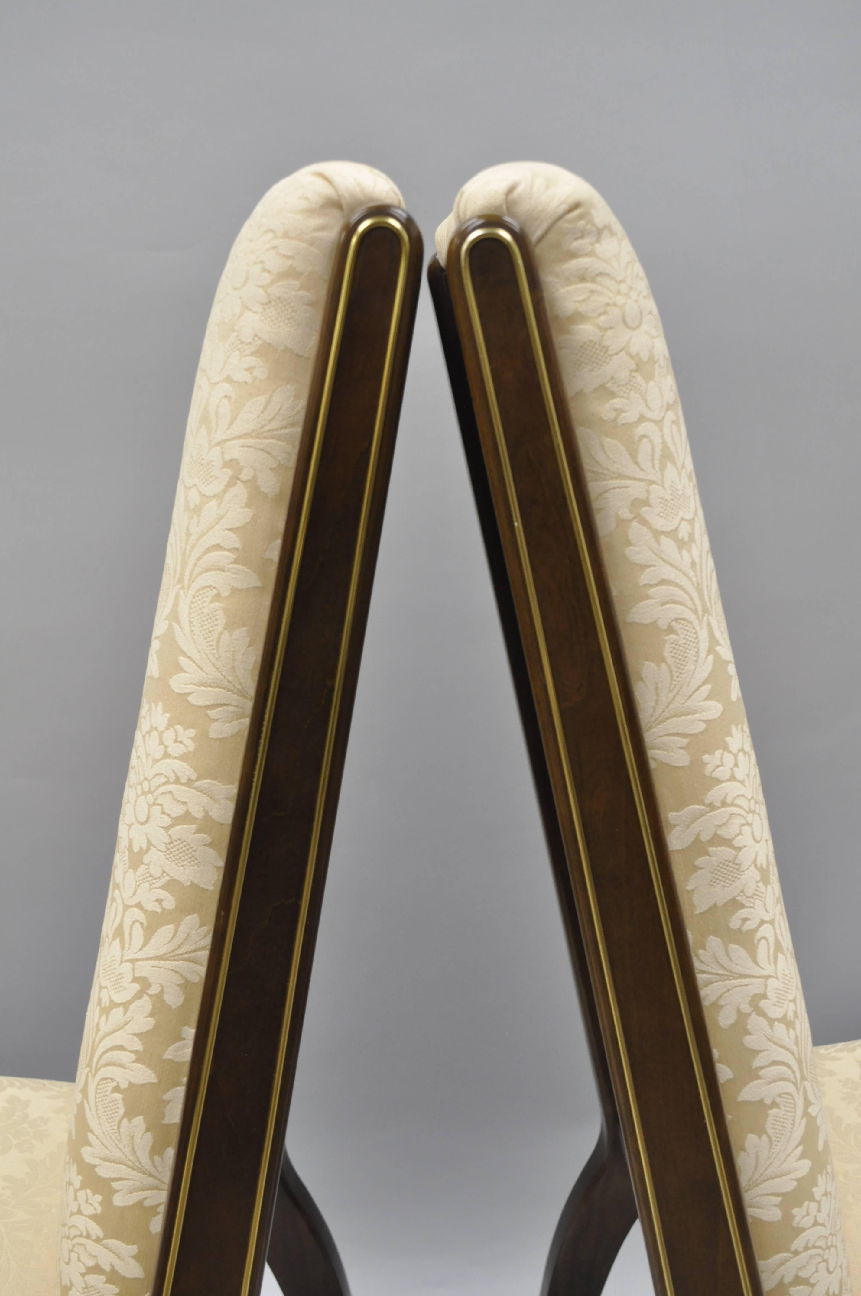 Mid-Century Modern Pair William Doezema for Baker Mastercraft Brass Inlay Upholstered Dining Chairs